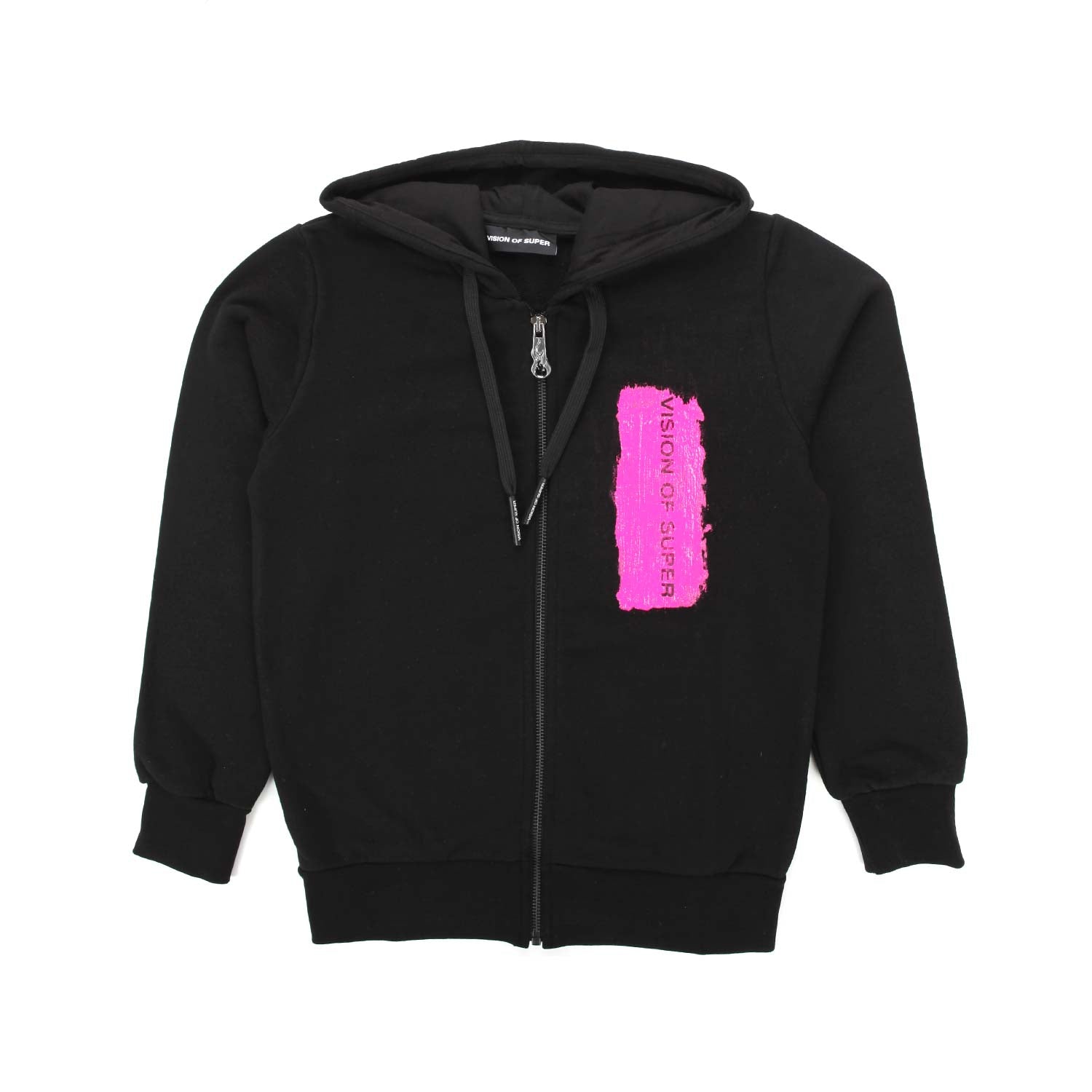 FELPA HOODIE NERA CON LOGO FUCSIA E ZIP - annameglio.com abbigliamento moda