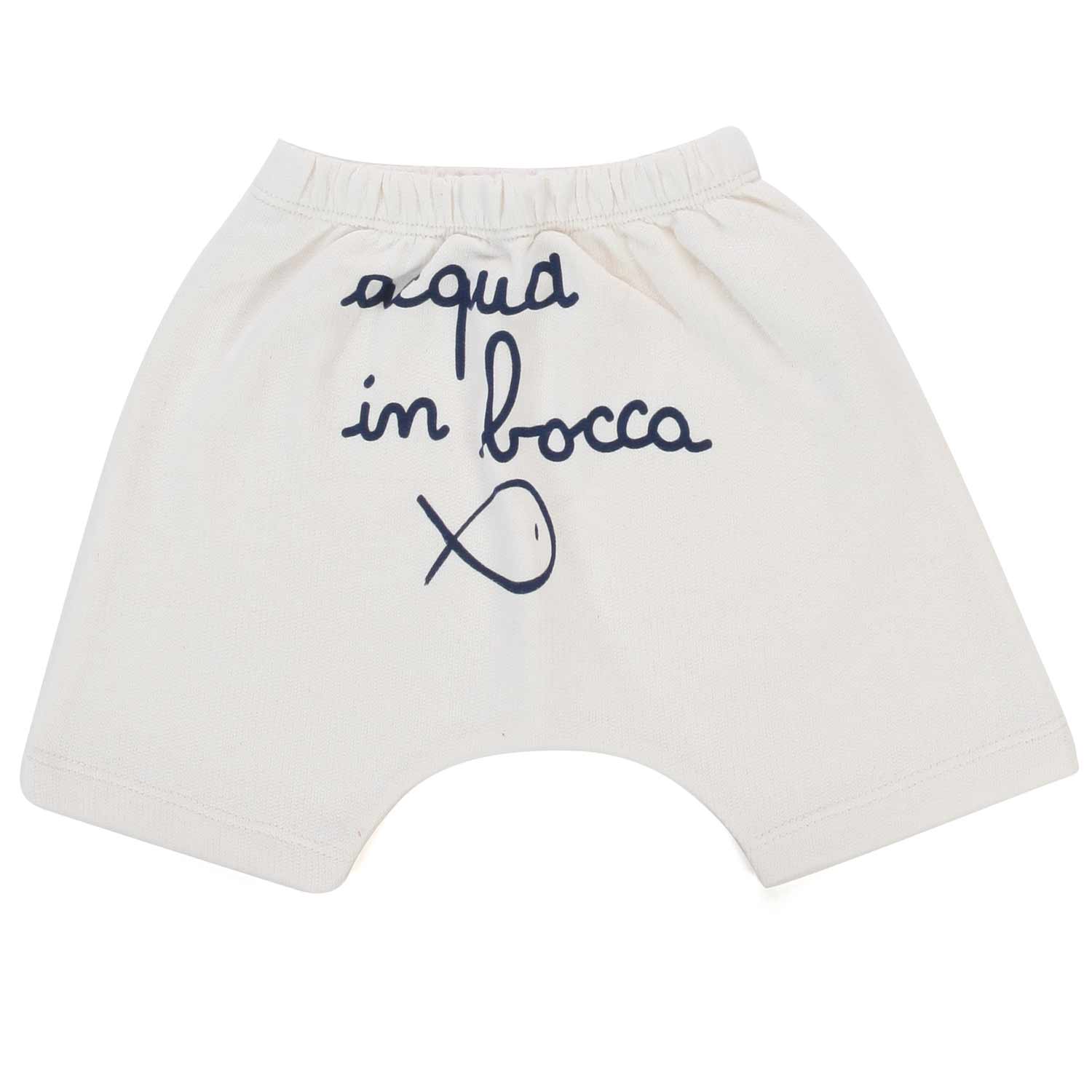 PANTALONCINO BIANCO CON LETTERING BLU BEBÈ - annameglio.com abbigliamento moda