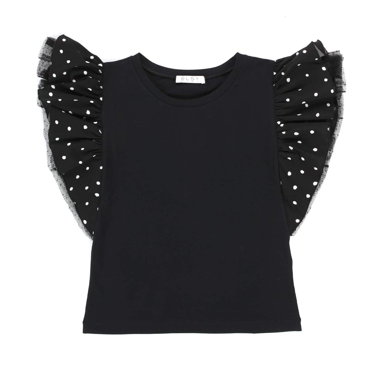 TOP NERO CON MANICHE VOLANT BAMBINA E TEEN - annameglio.com abbigliamento moda