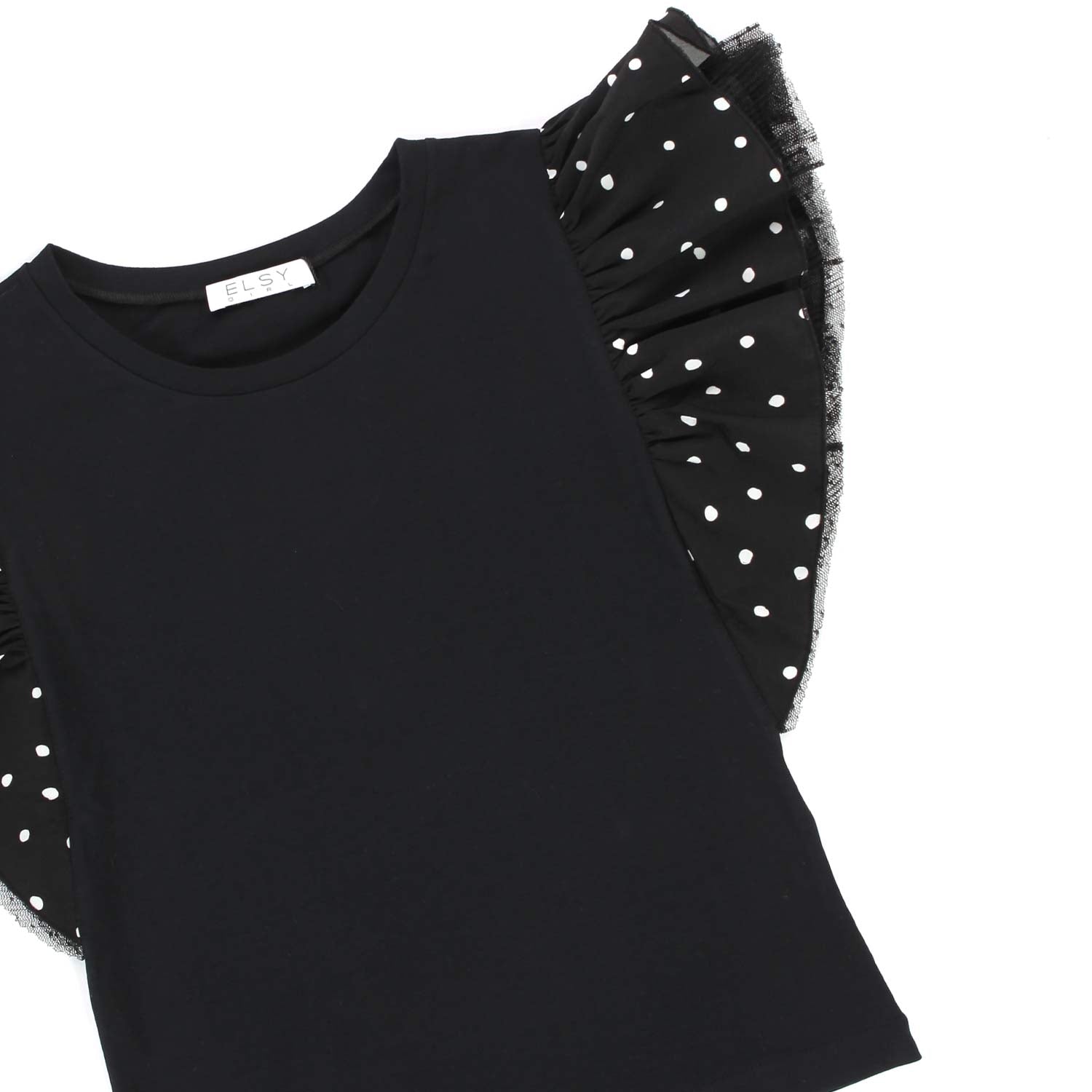 TOP NERO CON MANICHE VOLANT BAMBINA E TEEN - annameglio.com abbigliamento moda