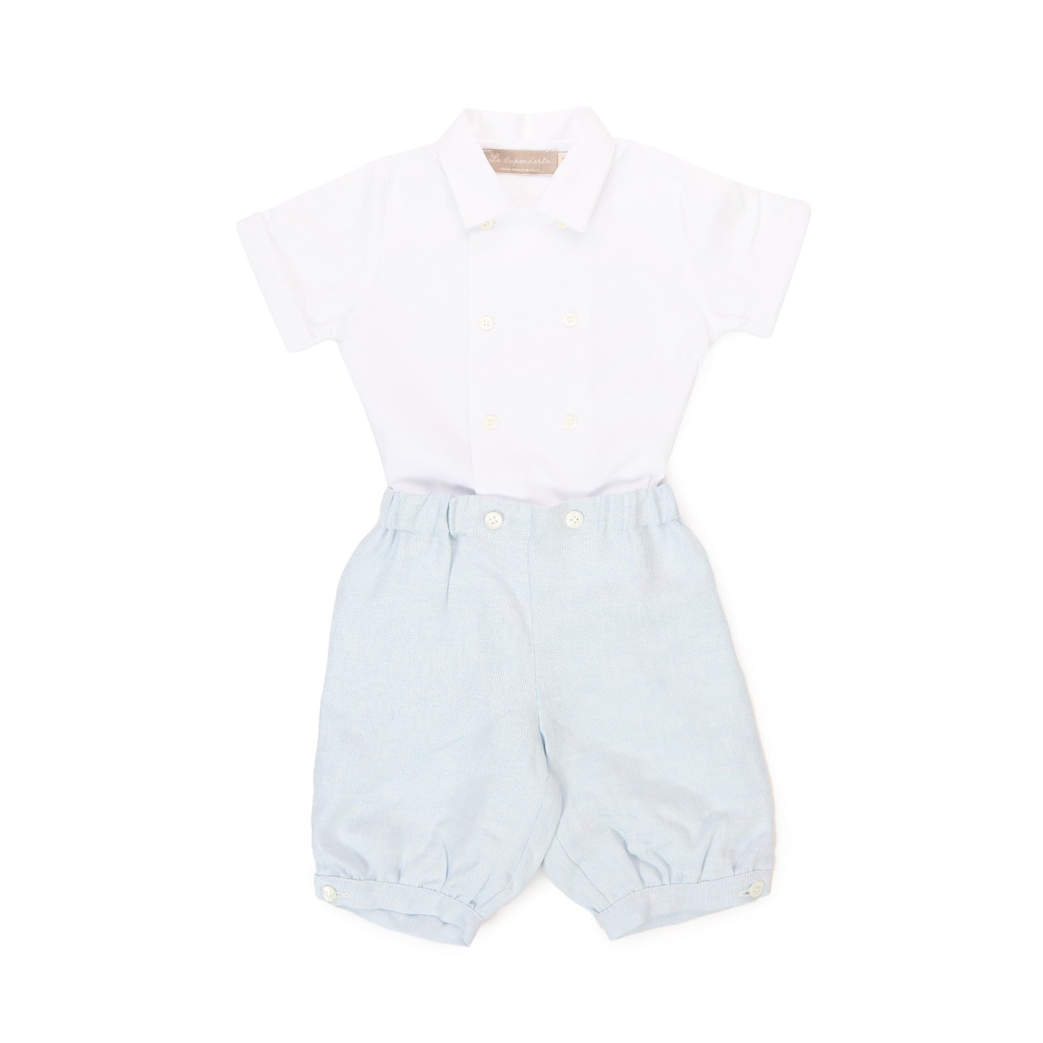 COMPLETINO DUE PEZZI BIANCO E CELESTE BAMBINO BEBÈ - annameglio.com abbigliamento moda