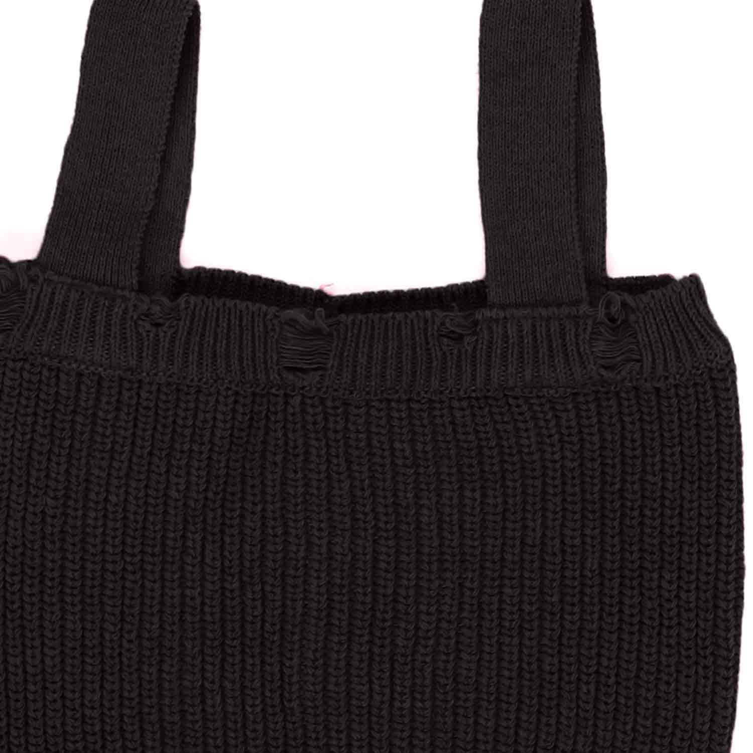 TOP CORTO NERO LAVORATO A MAGLIA BAMBINA TEEN - annameglio.com abbigliamento moda