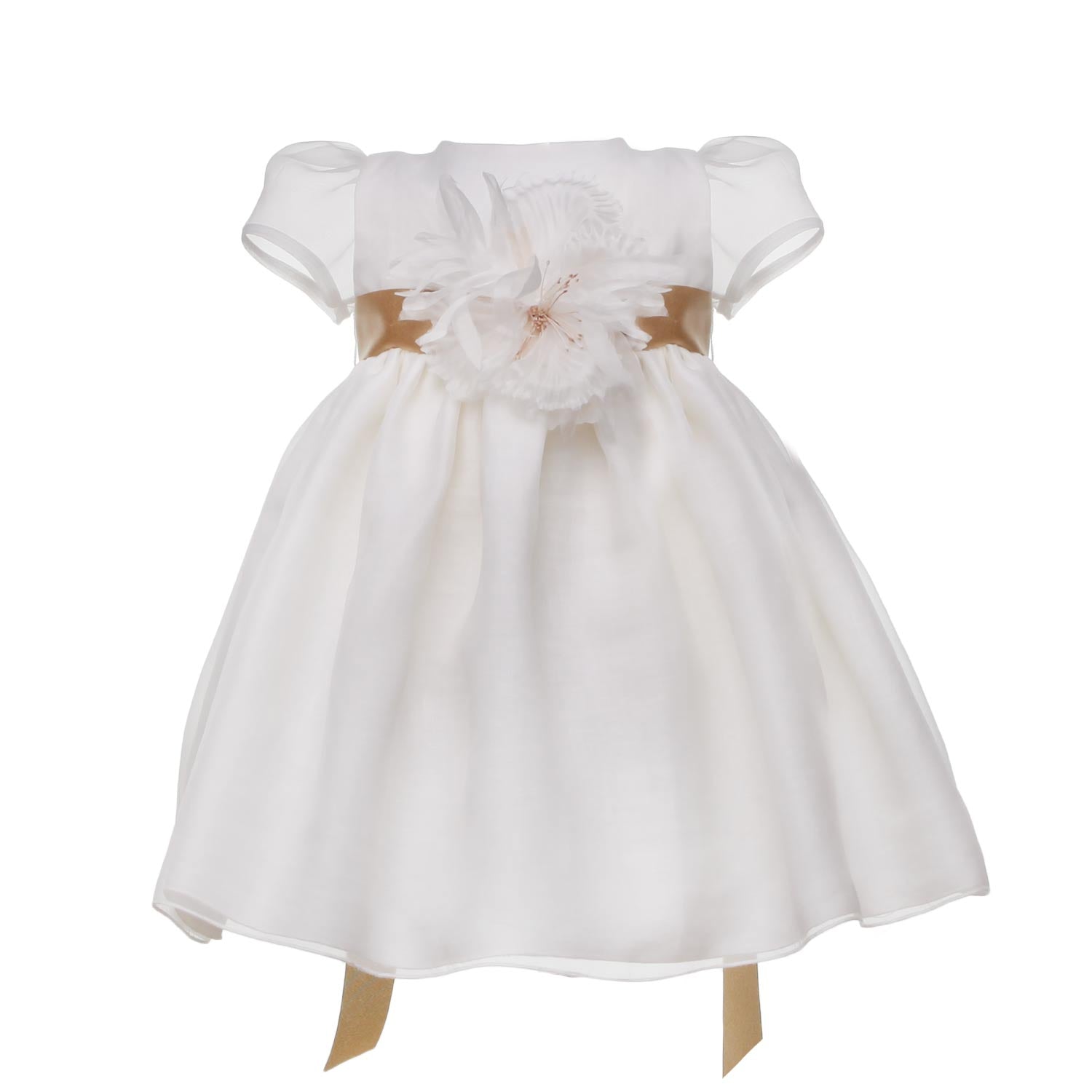 ABITO BATTESIMO AVORIO CON CINTURA ORO - annameglio.com abbigliamento moda