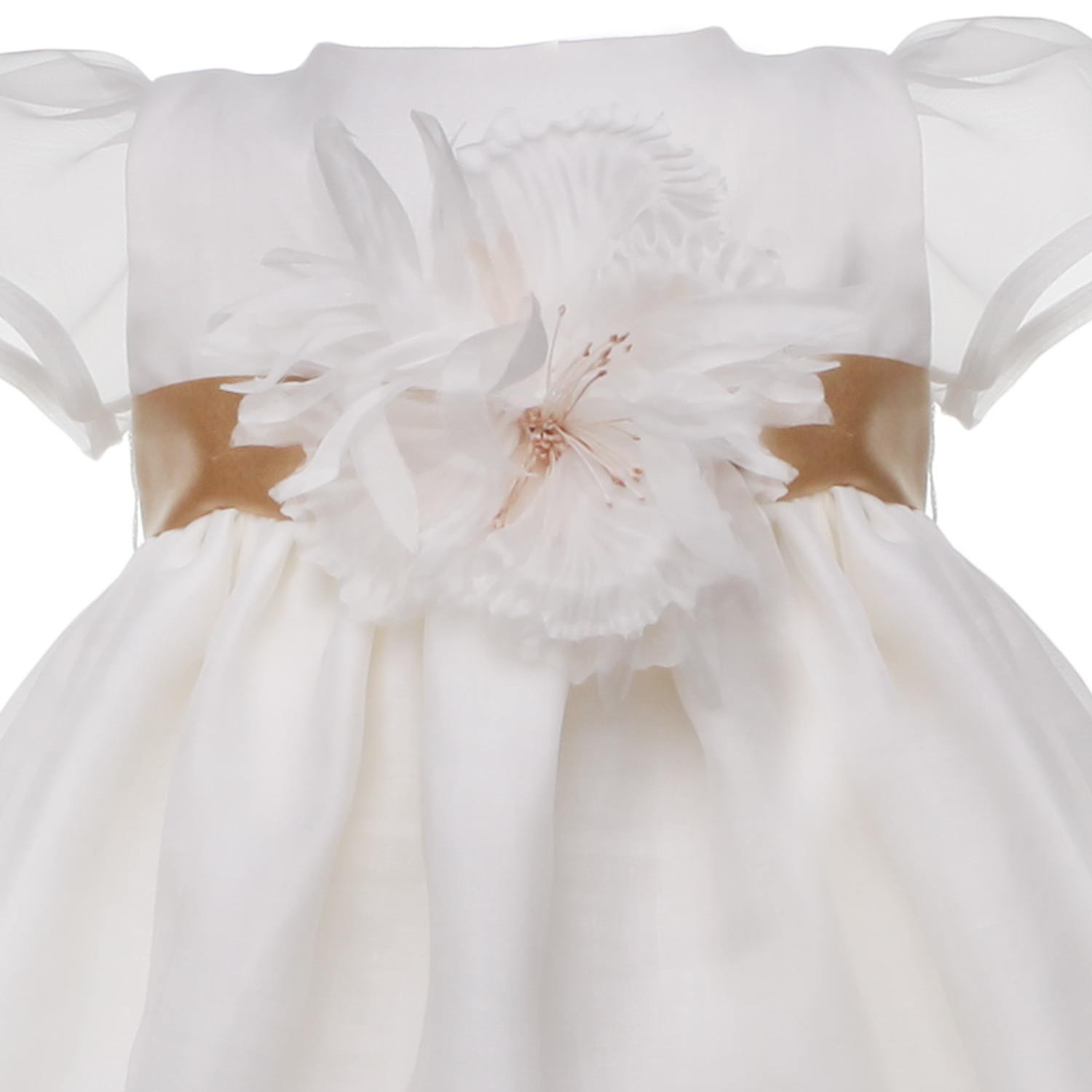 ABITO BATTESIMO AVORIO CON CINTURA ORO - annameglio.com abbigliamento moda