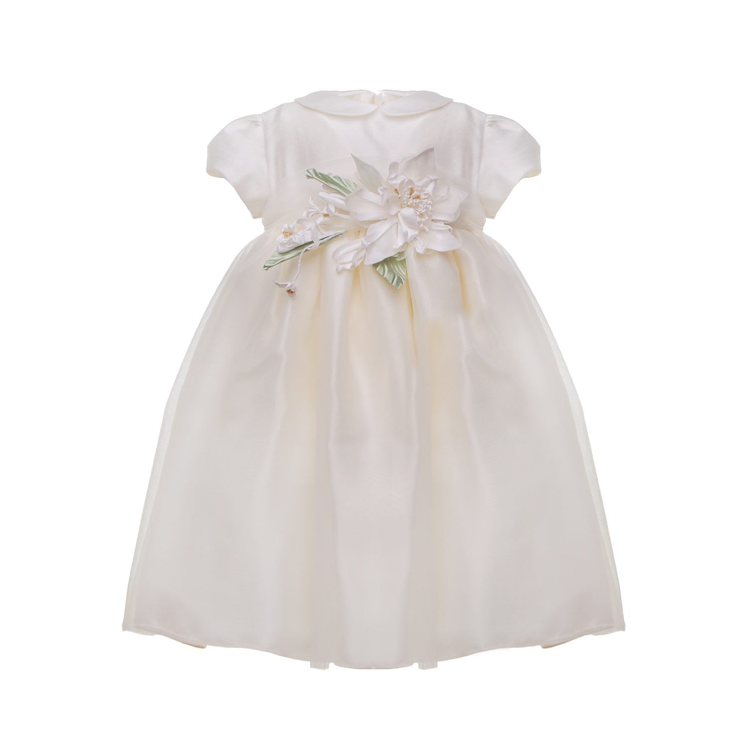 ABITO BATTESIMO AVORIO CON CINTURA E FIORI - annameglio.com abbigliamento moda