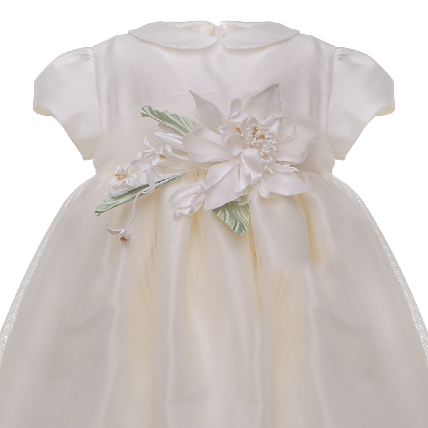 ABITO BATTESIMO AVORIO CON CINTURA E FIORI - annameglio.com abbigliamento moda