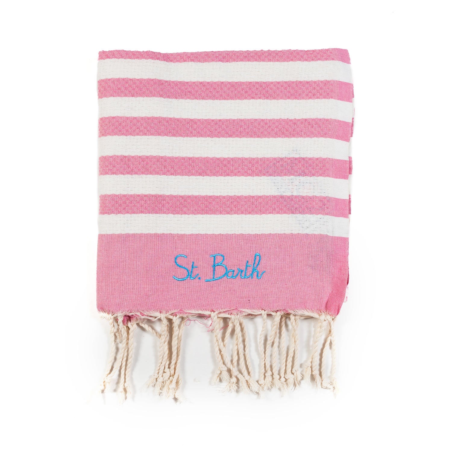 TELO MARE FOUTA BIANCO NATURALE E ROSA A RIGHE - annameglio.com abbigliamento moda