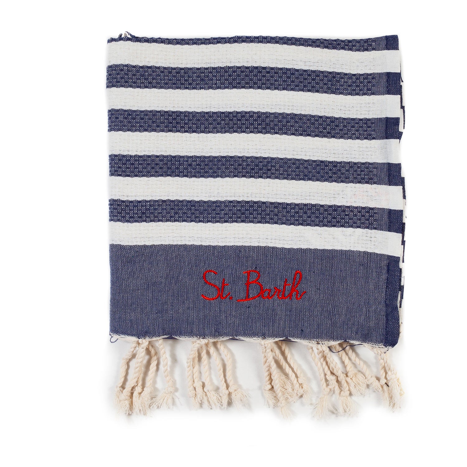 TELO MARE FOUTA BIANCO NATURALE E BLU A RIGHE - annameglio.com abbigliamento moda