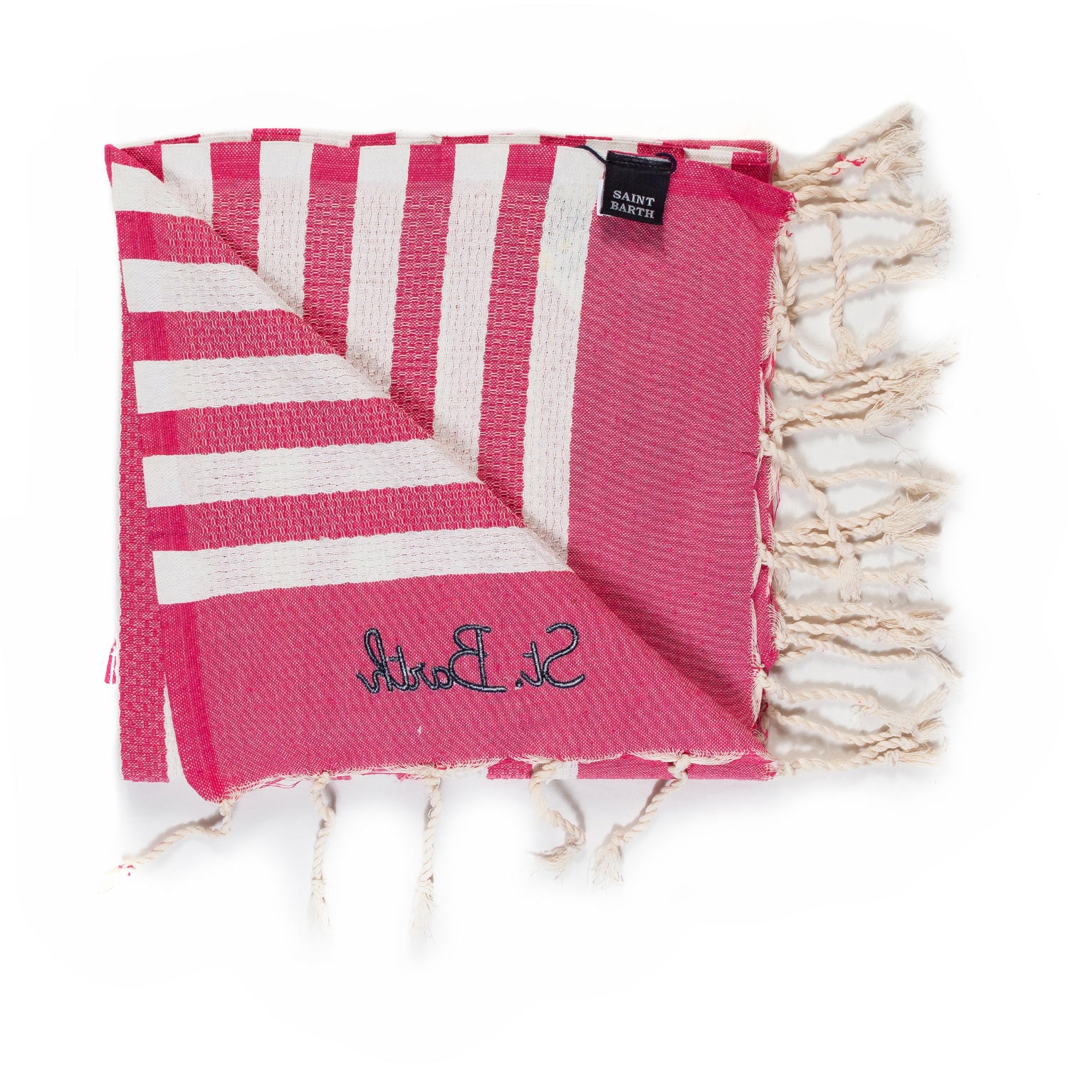 TELO MARE FOUTA BIANCO NATURALE E FUCSIA A RIGHE - annameglio.com abbigliamento moda