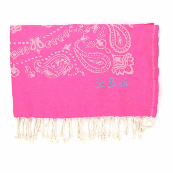 TELO MARE FOUTA ROSA FLUO CON FANTASIA BANDANA - annameglio.com abbigliamento moda