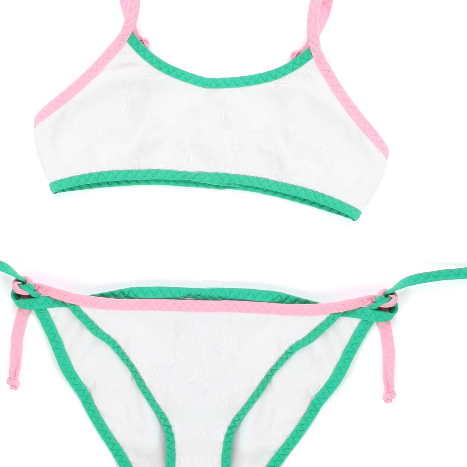 BIKINI BRALETTE BIANCO CON ORLI VERDI E ROSA - annameglio.com abbigliamento moda
