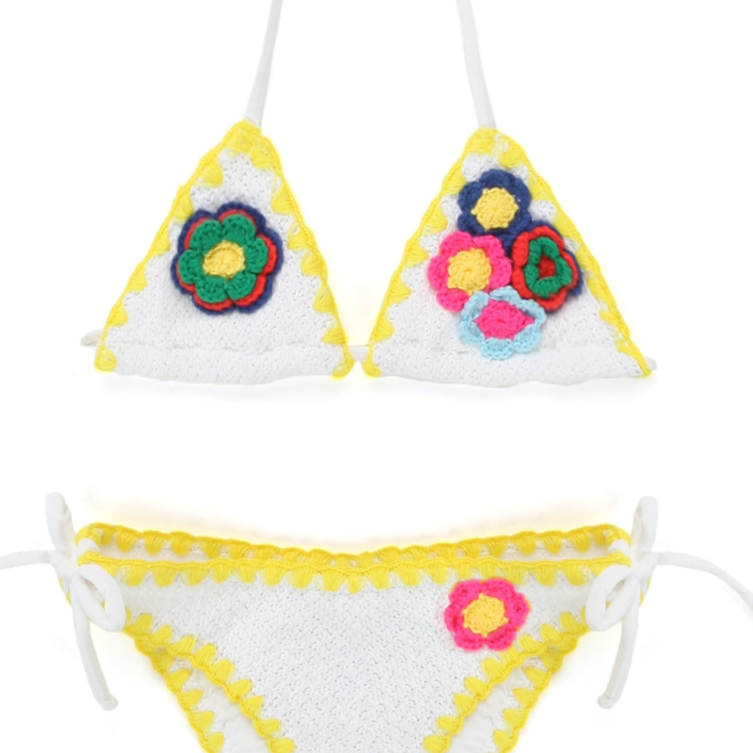 BIKINI CROCHET BIANCO CON ORLI GIALLI - annameglio.com abbigliamento moda