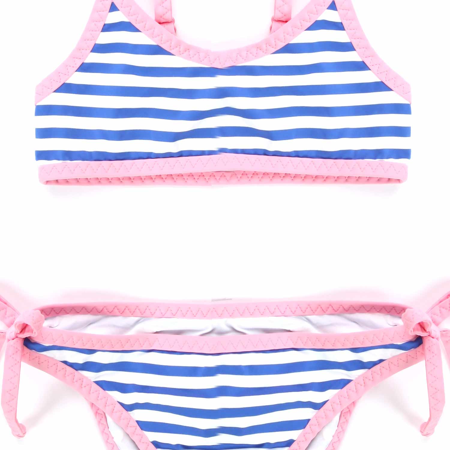 BIKINI BIANCO A RIGHE BLU CON ORLI ROSA BAMBINA - annameglio.com abbigliamento moda