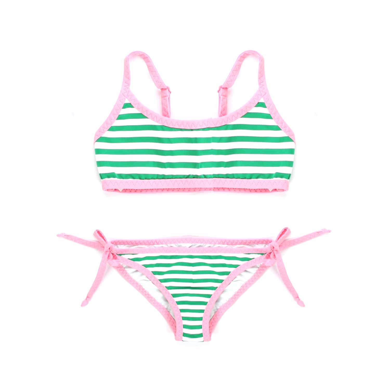 BIKINI BIANCO E VERDE A RIGHE E ORLI ROSA BAMBINA - annameglio.com abbigliamento moda
