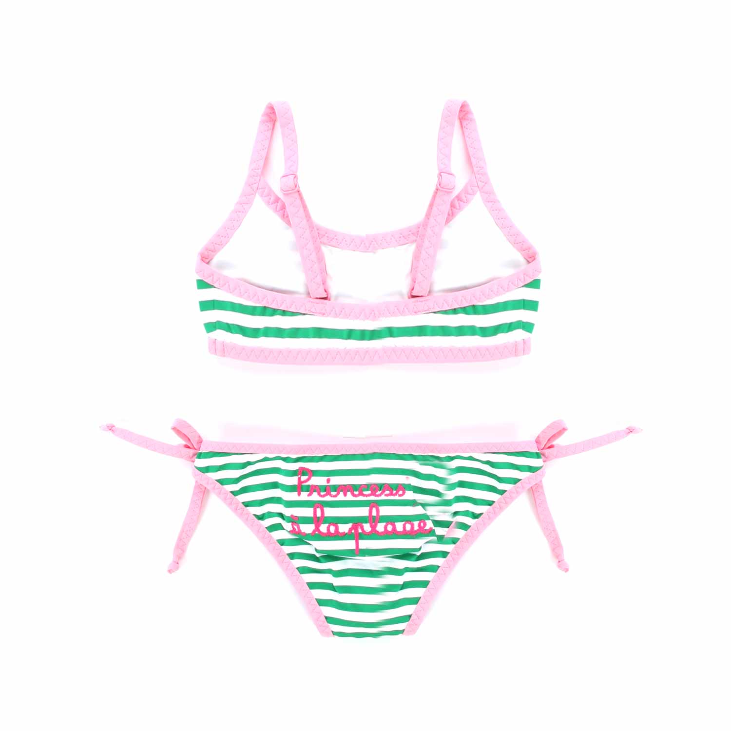 BIKINI BIANCO E VERDE A RIGHE E ORLI ROSA BAMBINA - annameglio.com abbigliamento moda