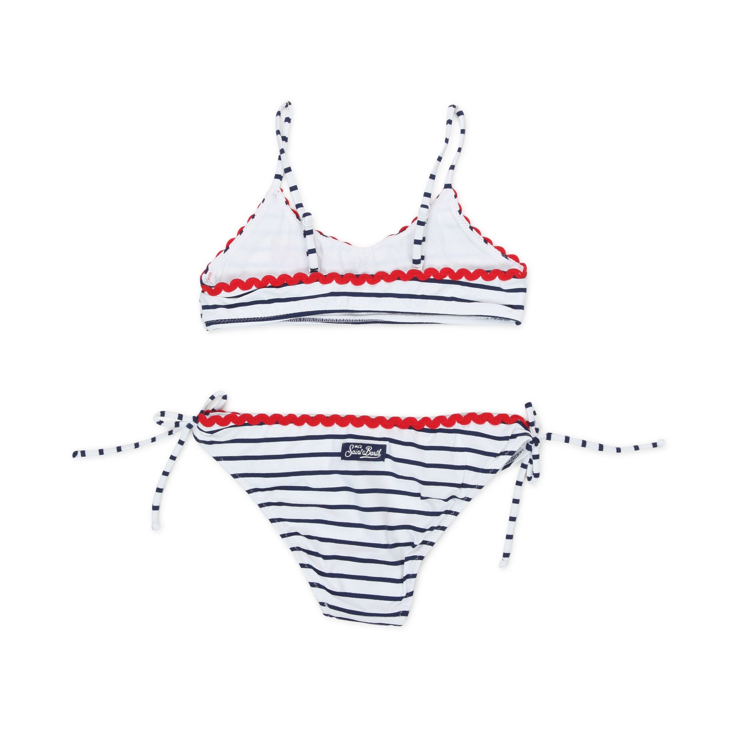 BIKINI BIANCO A RIGHE BLU CON ORLI ROSSI BAMBINA - annameglio.com abbigliamento moda