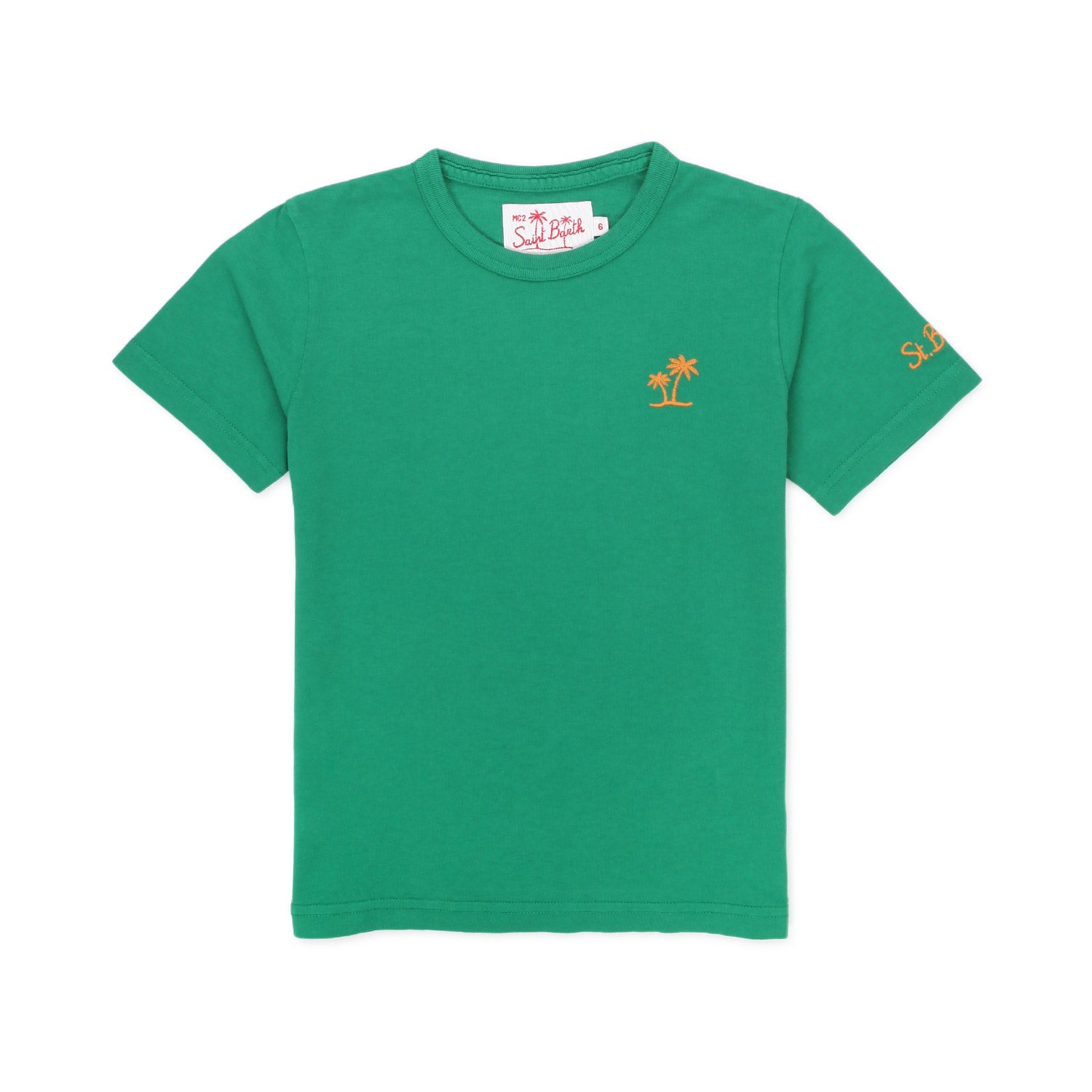 T-SHIRT VERDE CON RICAMI ARANCIONI - annameglio.com abbigliamento moda