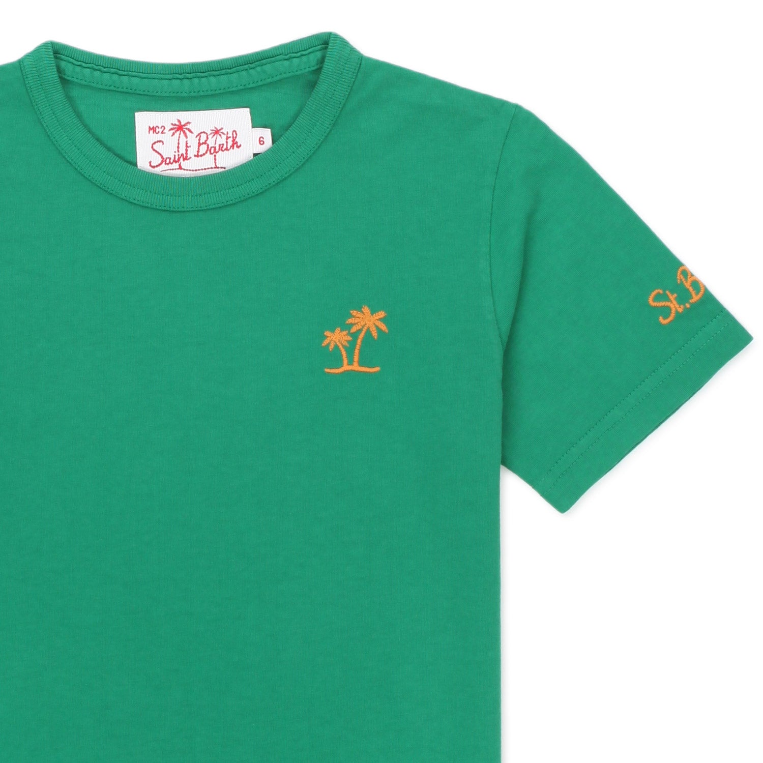 T-SHIRT VERDE CON RICAMI ARANCIONI - annameglio.com abbigliamento moda