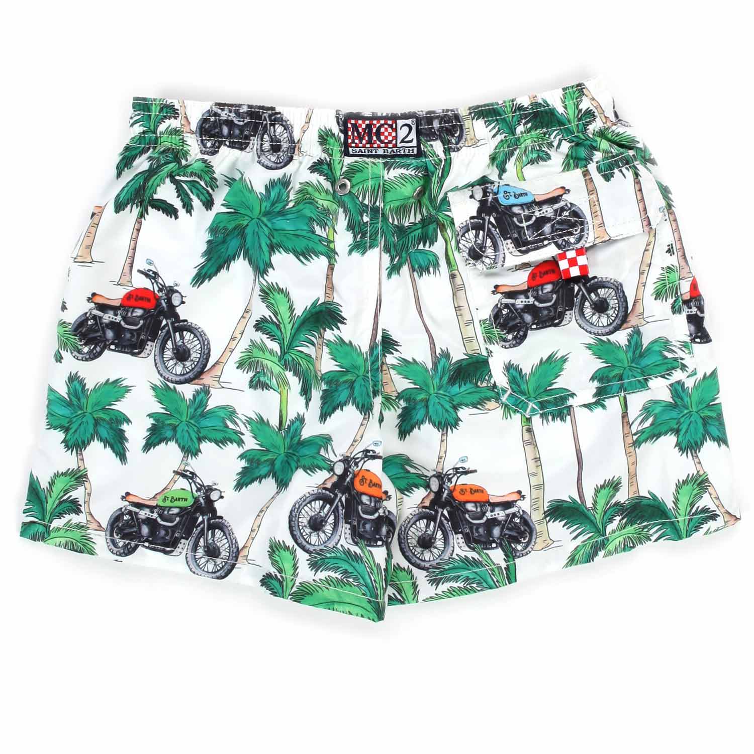 COSTUME BOXER BIANCO CON PALME E MOTOCICLETTE - annameglio.com abbigliamento moda