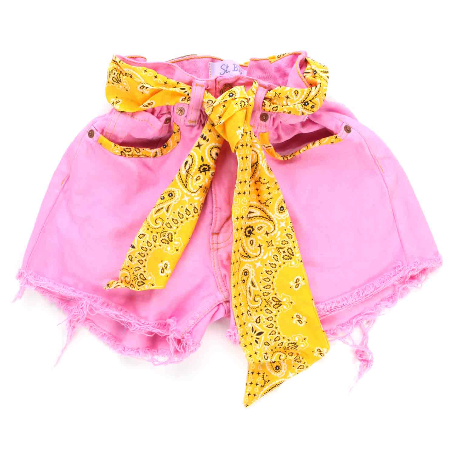 SHORTS DI JEANS ROSA CON BANDANA GIALLA - annameglio.com abbigliamento moda