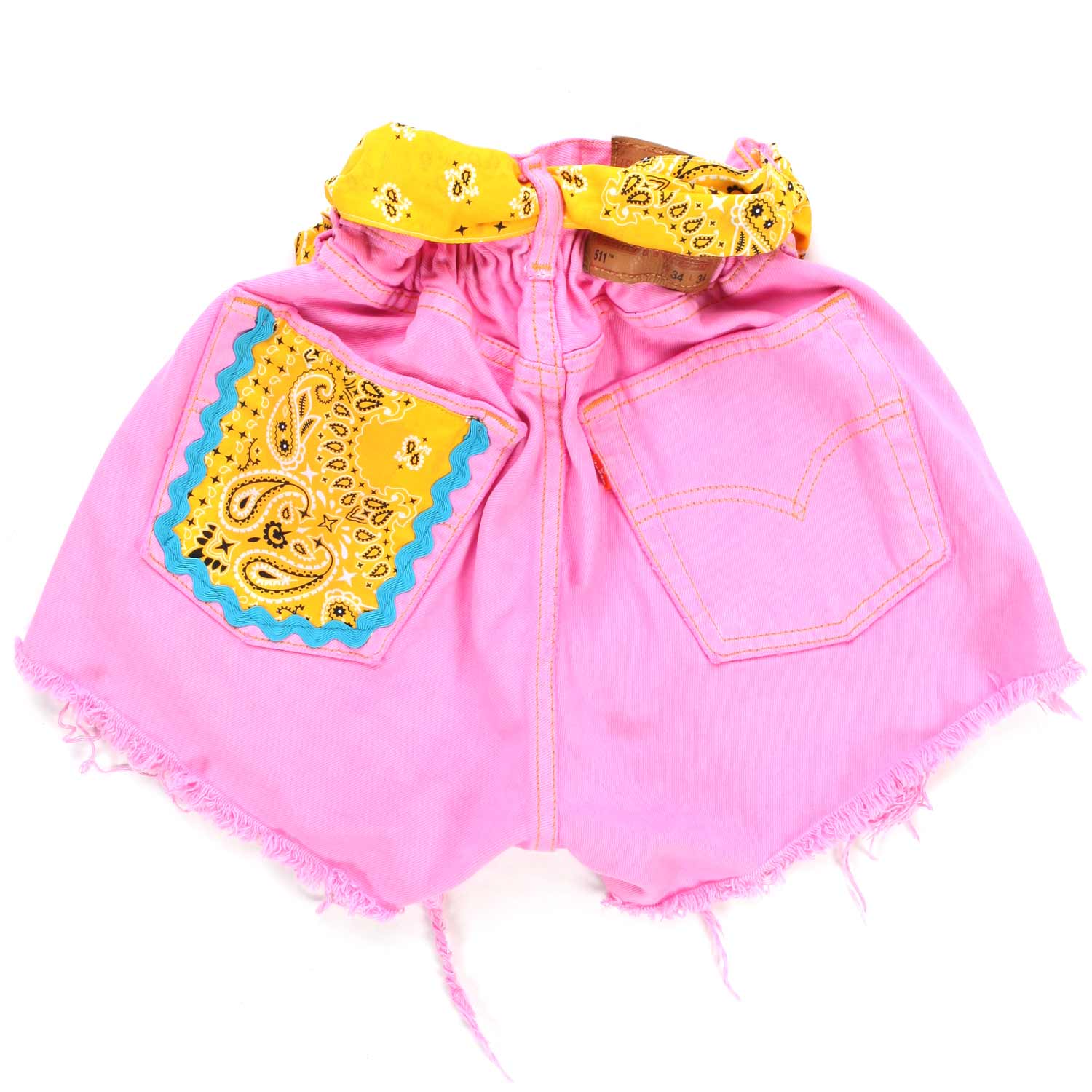 SHORTS DI JEANS ROSA CON BANDANA GIALLA - annameglio.com abbigliamento moda