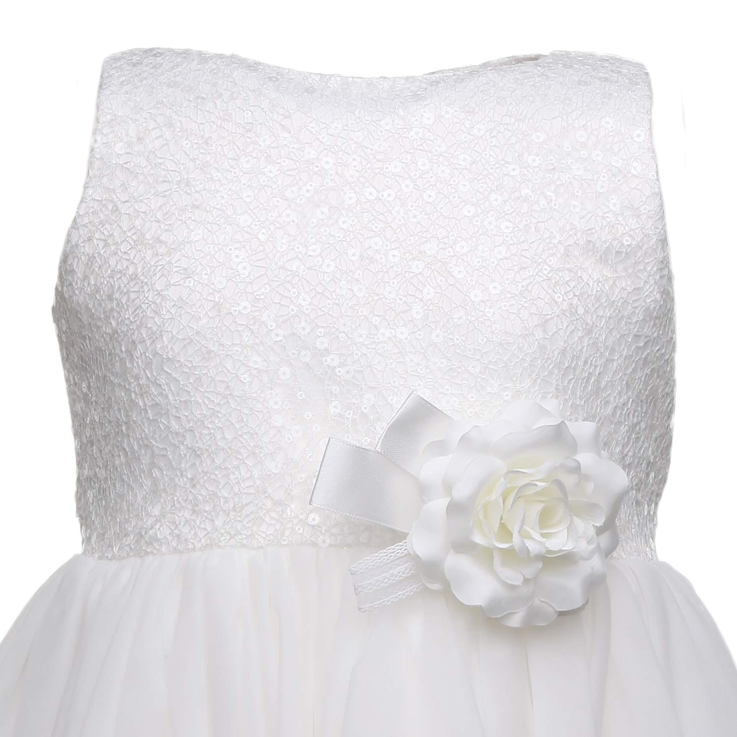 ABITO CERIMONIA AVORIO CON SPILLA FLOREALE BAMBINA - annameglio.com abbigliamento moda