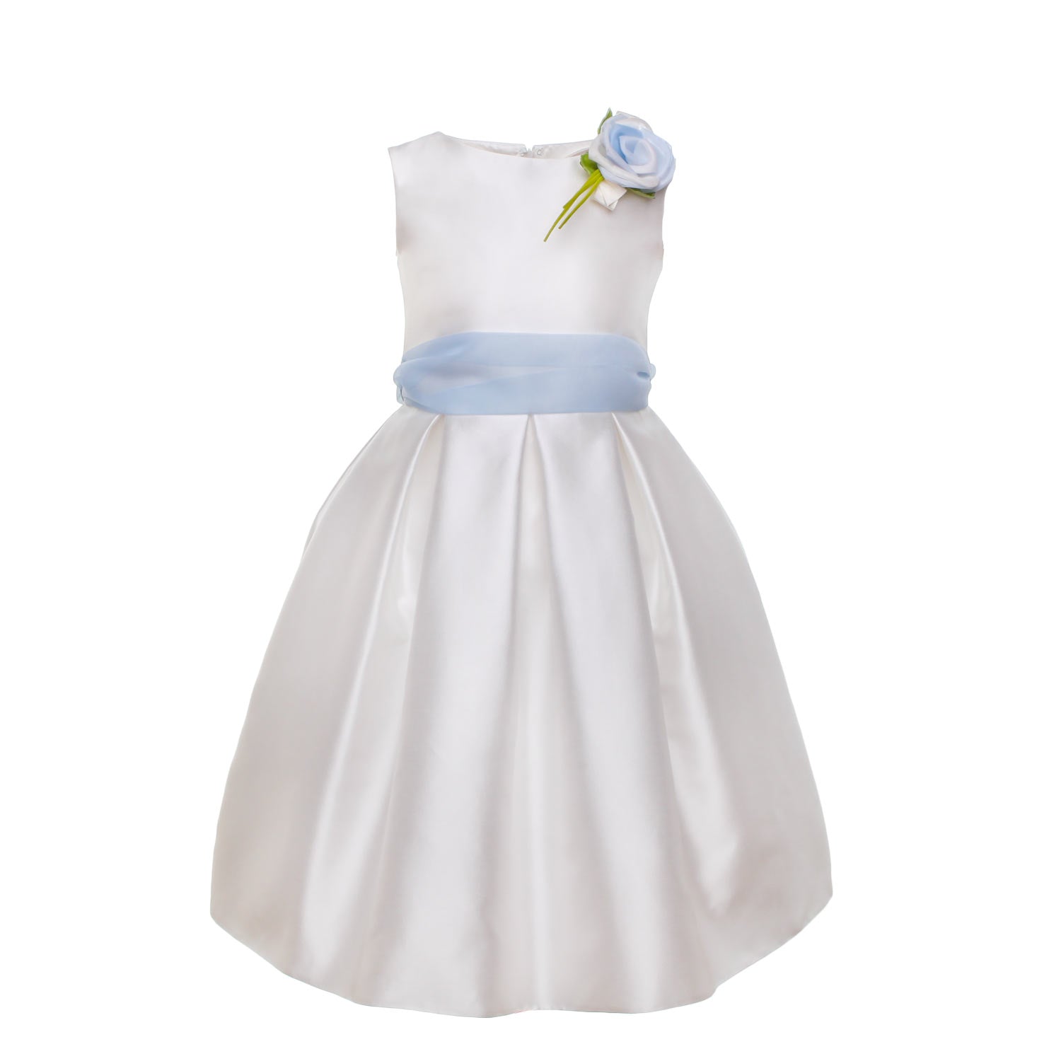 ABITO CERIMONIA BIANCO PANNA CON CINTURA CELESTE - annameglio.com abbigliamento moda