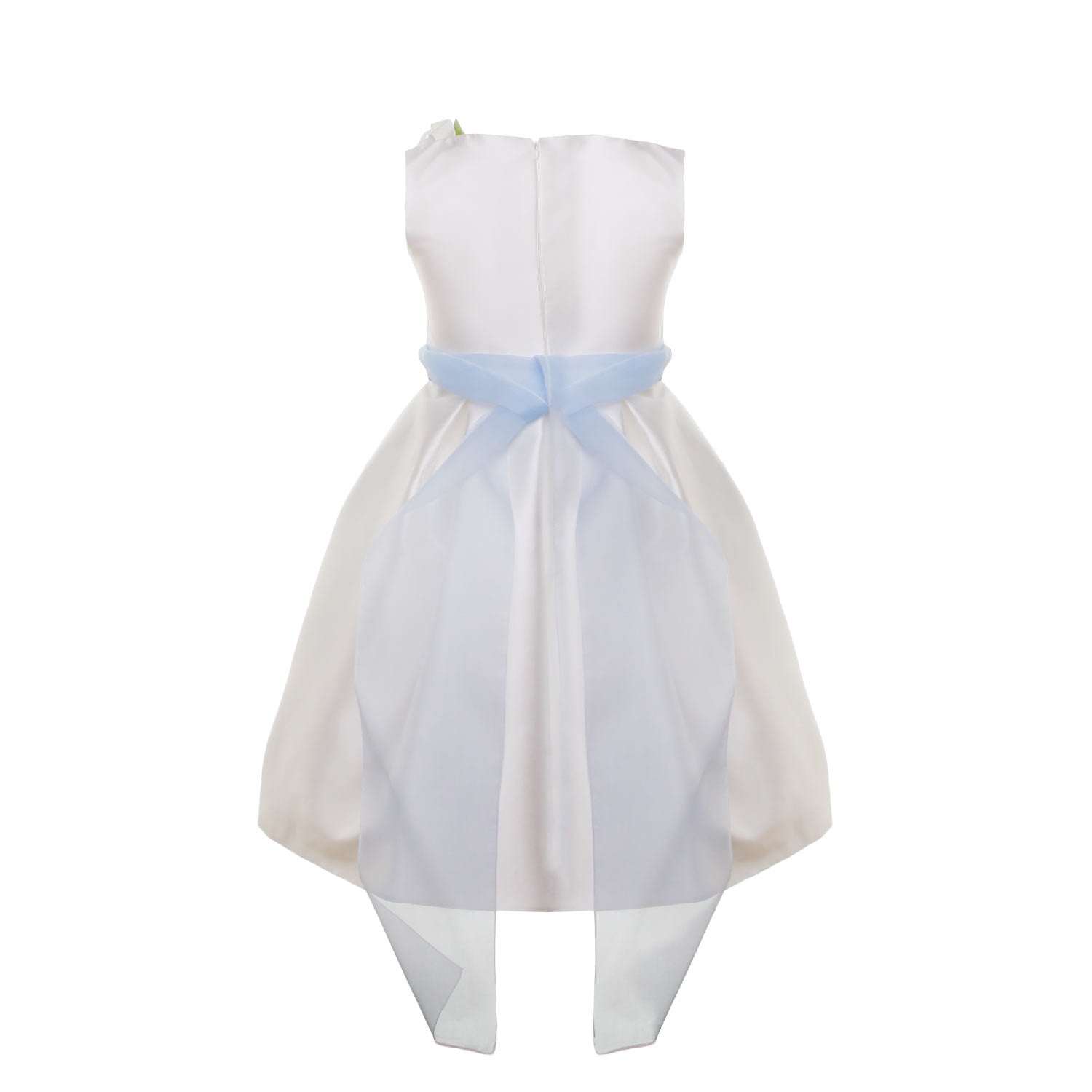 ABITO CERIMONIA BIANCO PANNA CON CINTURA CELESTE - annameglio.com abbigliamento moda