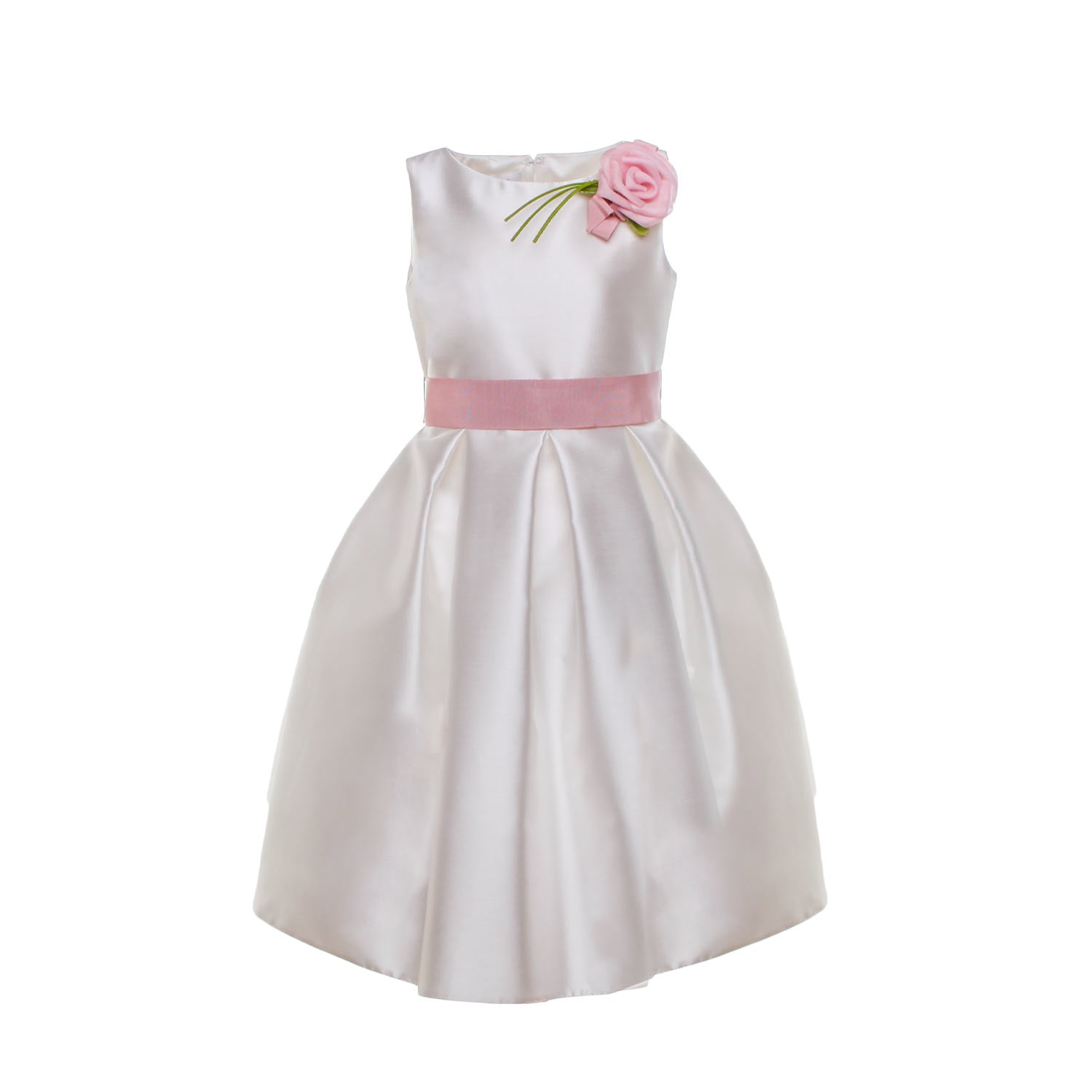 ABITO CERIMONIA PANNA CON CINTURA E SPILLA ROSA - annameglio.com abbigliamento moda