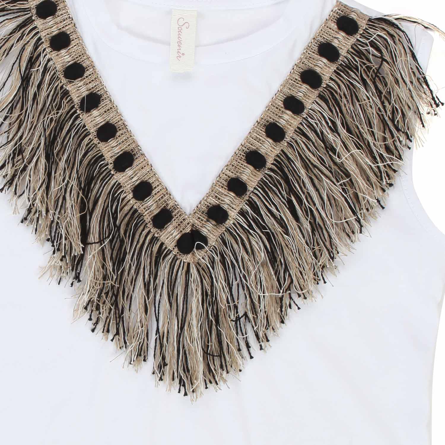 TOP CANOTTA BIANCO CON FRANGE BAMBINA E TEEN - annameglio.com abbigliamento moda