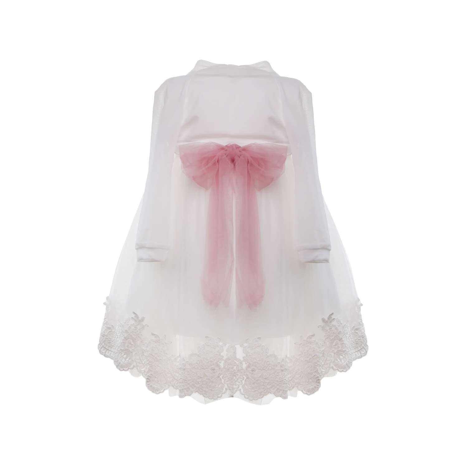 ABITO BATTESIMO AVORIO CON CINTA FLOREALE ROSA - annameglio.com abbigliamento moda