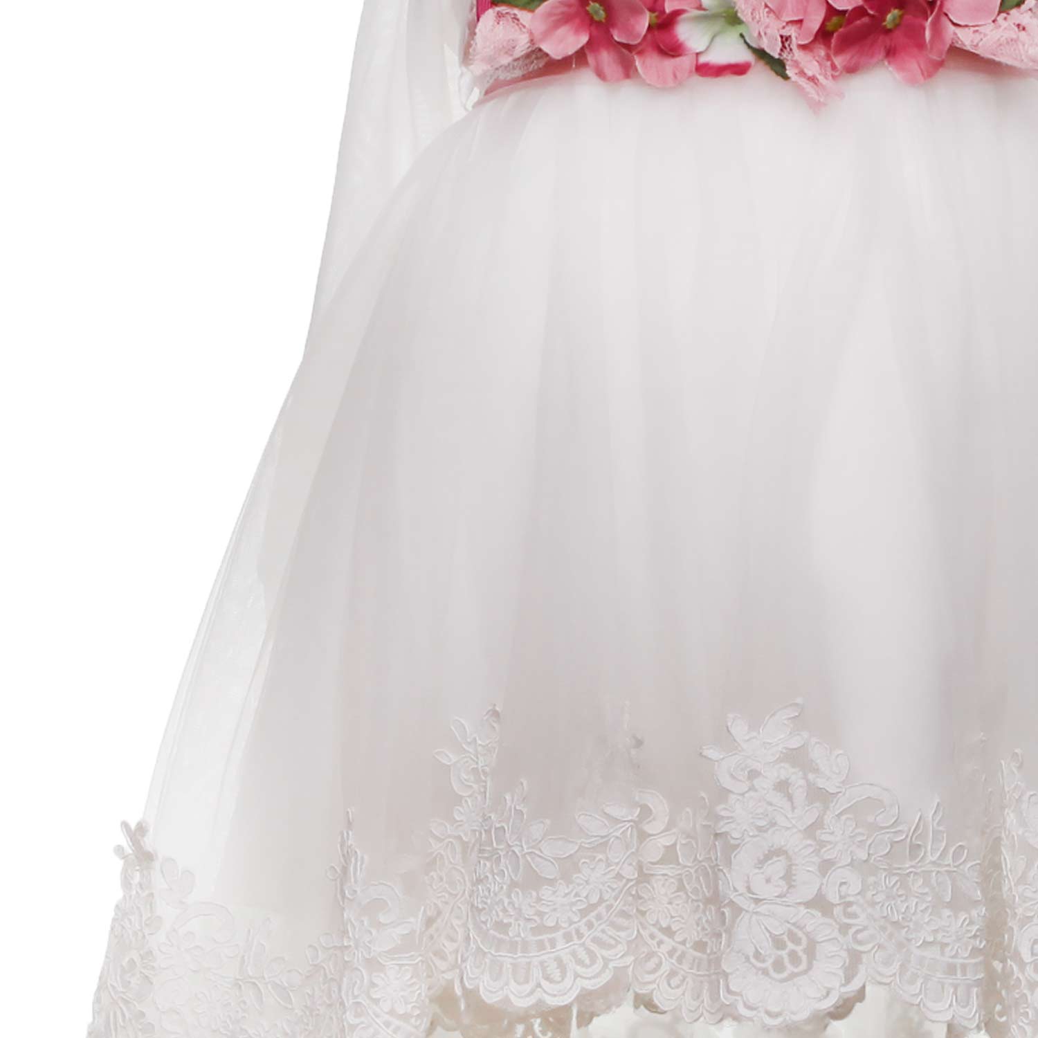 ABITO BATTESIMO AVORIO CON CINTA FLOREALE ROSA - annameglio.com abbigliamento moda