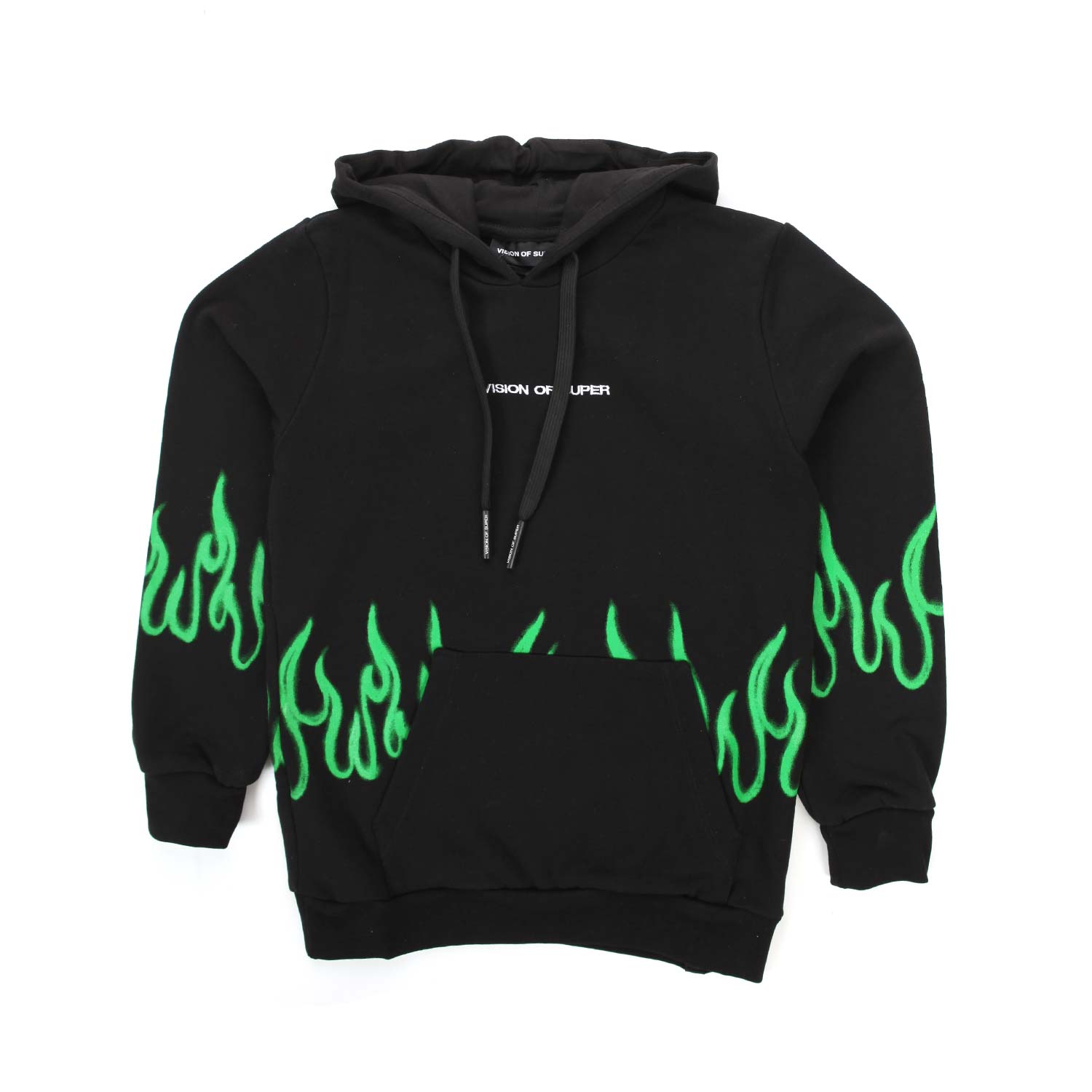 FELPA HOODIE NERA CON FIAMME VERDI - annameglio.com abbigliamento moda