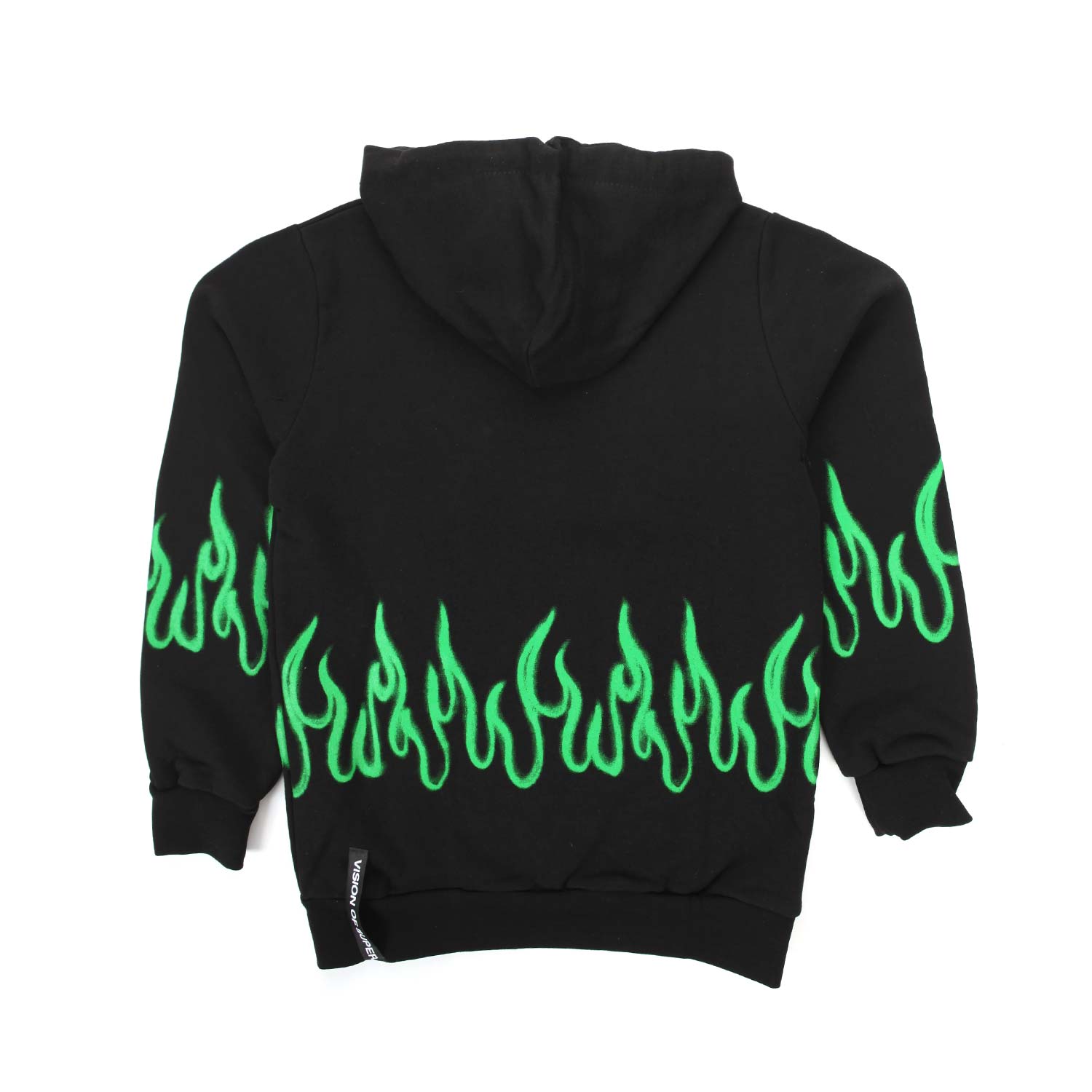 FELPA HOODIE NERA CON FIAMME VERDI - annameglio.com abbigliamento moda