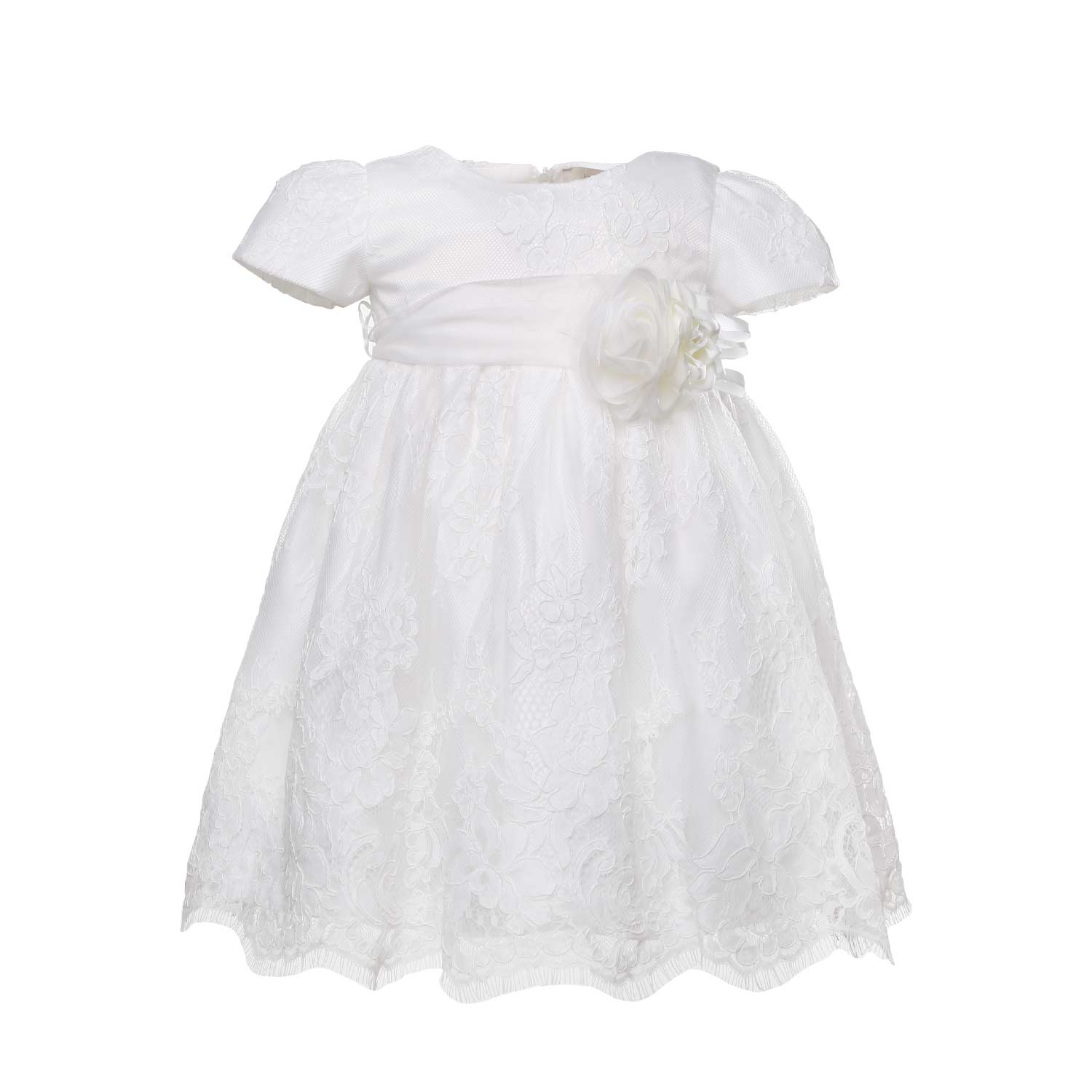 ABITO BATTESIMO BIANCO CON CINTA E SPILLA FIORE - annameglio.com abbigliamento moda