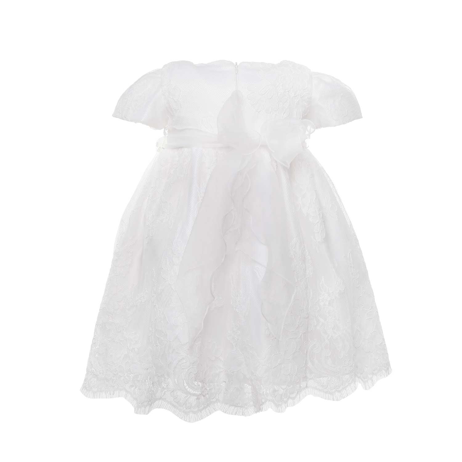 ABITO BATTESIMO BIANCO CON CINTA E SPILLA FIORE - annameglio.com abbigliamento moda