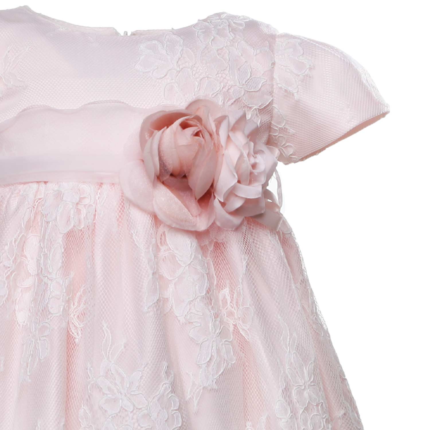 ABITO BATTESIMO ROSA CON CINTA E SPILLA FIORE - annameglio.com abbigliamento moda