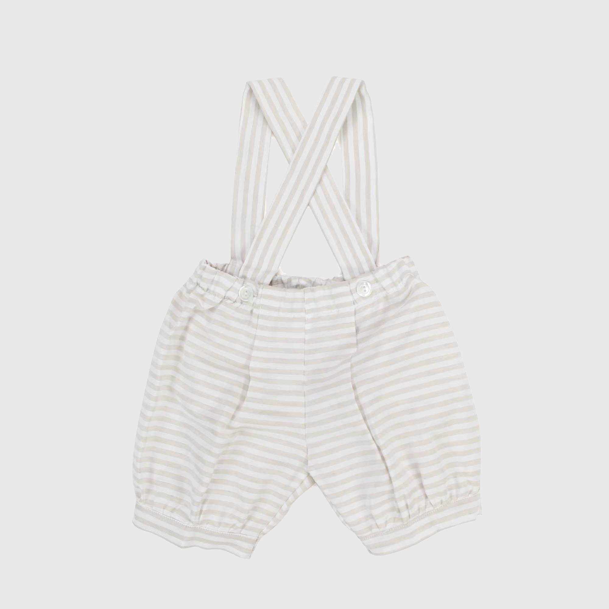 BERMUDA PANNA E BEIGE A RIGHE CON BRETELLE NEONATO - annameglio.com abbigliamento moda