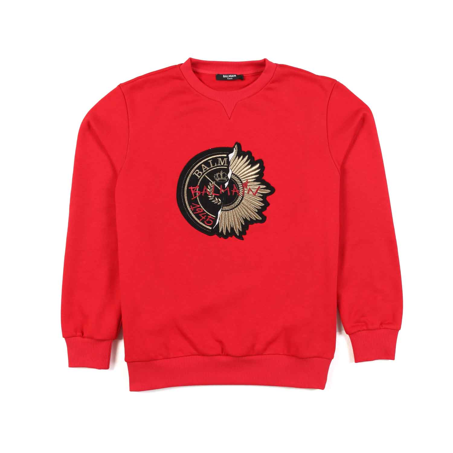 FELPA ROSSA CON PATCH NERA E ORO - annameglio.com abbigliamento moda