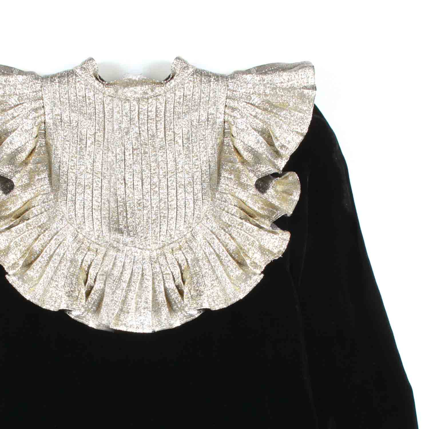 ABITO DI VELLUTO NERO CON PETTORINA GLITTER ORO - annameglio.com abbigliamento moda