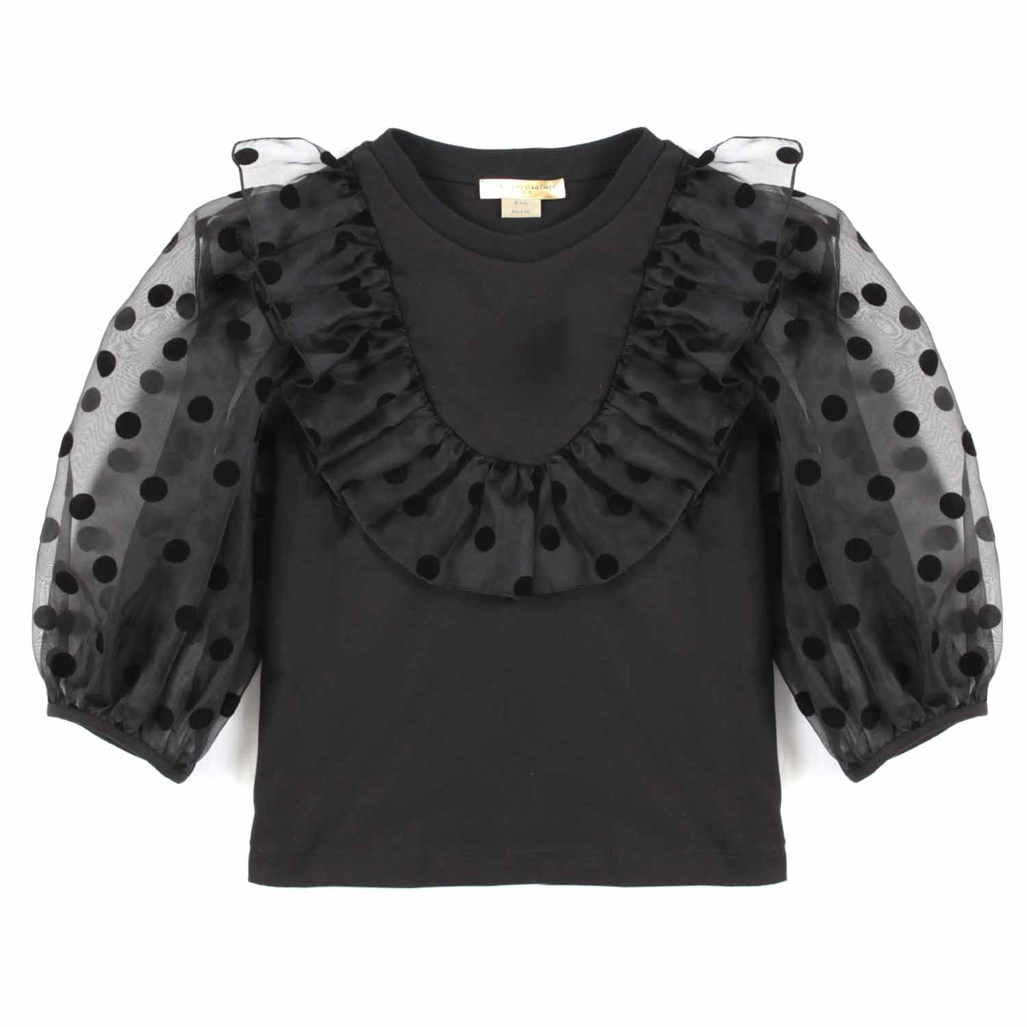 TOP NERO CON POIS DI VELLUTO BAMBINA E TEENAGER - annameglio.com abbigliamento moda