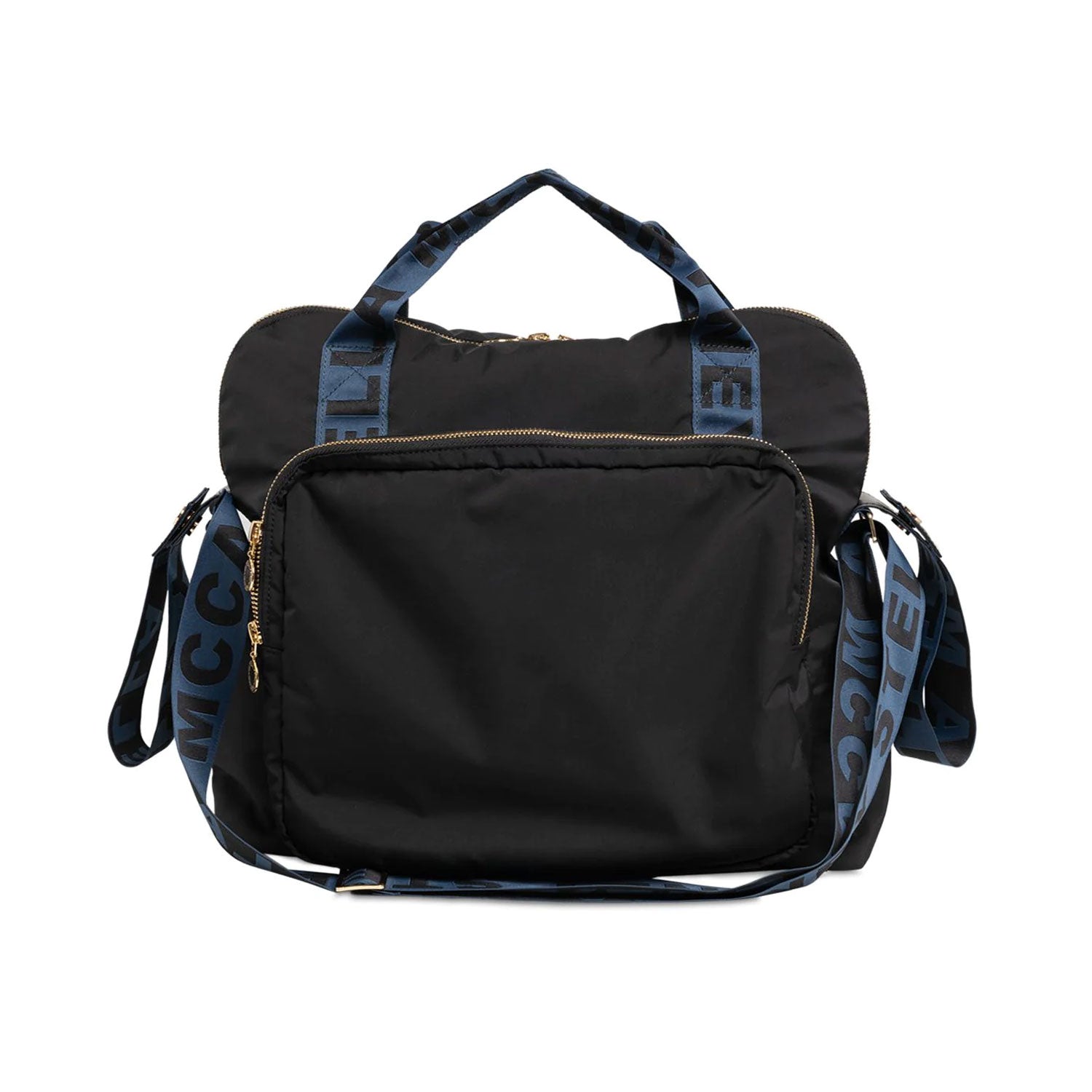 BORSA FASCIATOIO NERA CON MANICI E TRACOLLA BLU - annameglio.com abbigliamento moda