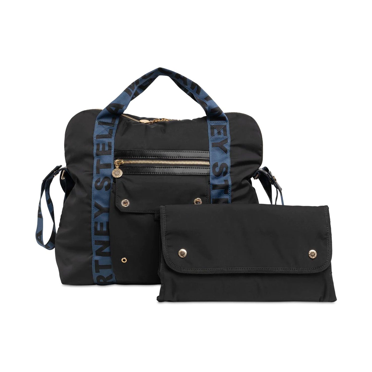 BORSA FASCIATOIO NERA CON MANICI E TRACOLLA BLU - annameglio.com abbigliamento moda
