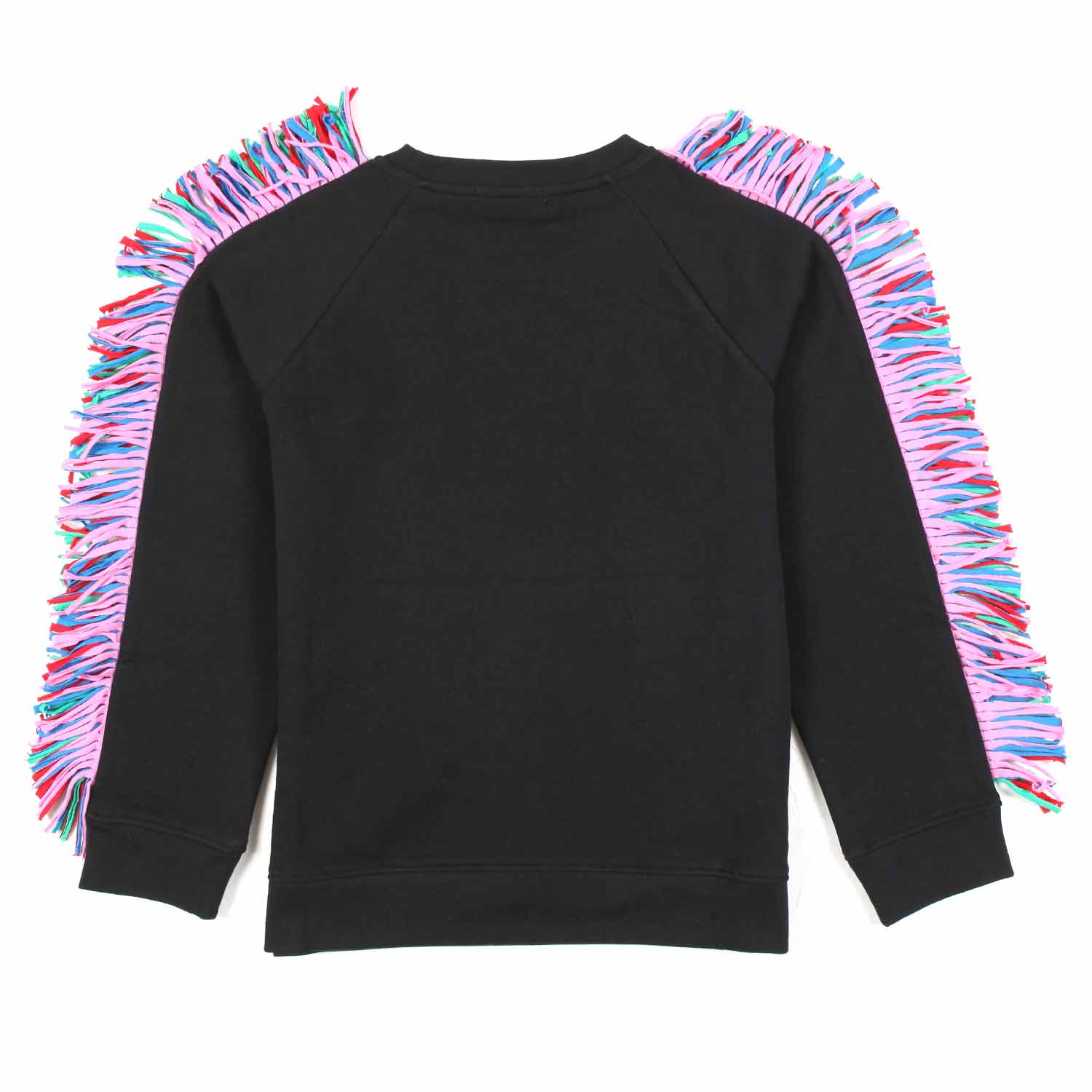 FELPA NERA CON STAMPE GLITTER E FRANGE - annameglio.com abbigliamento moda