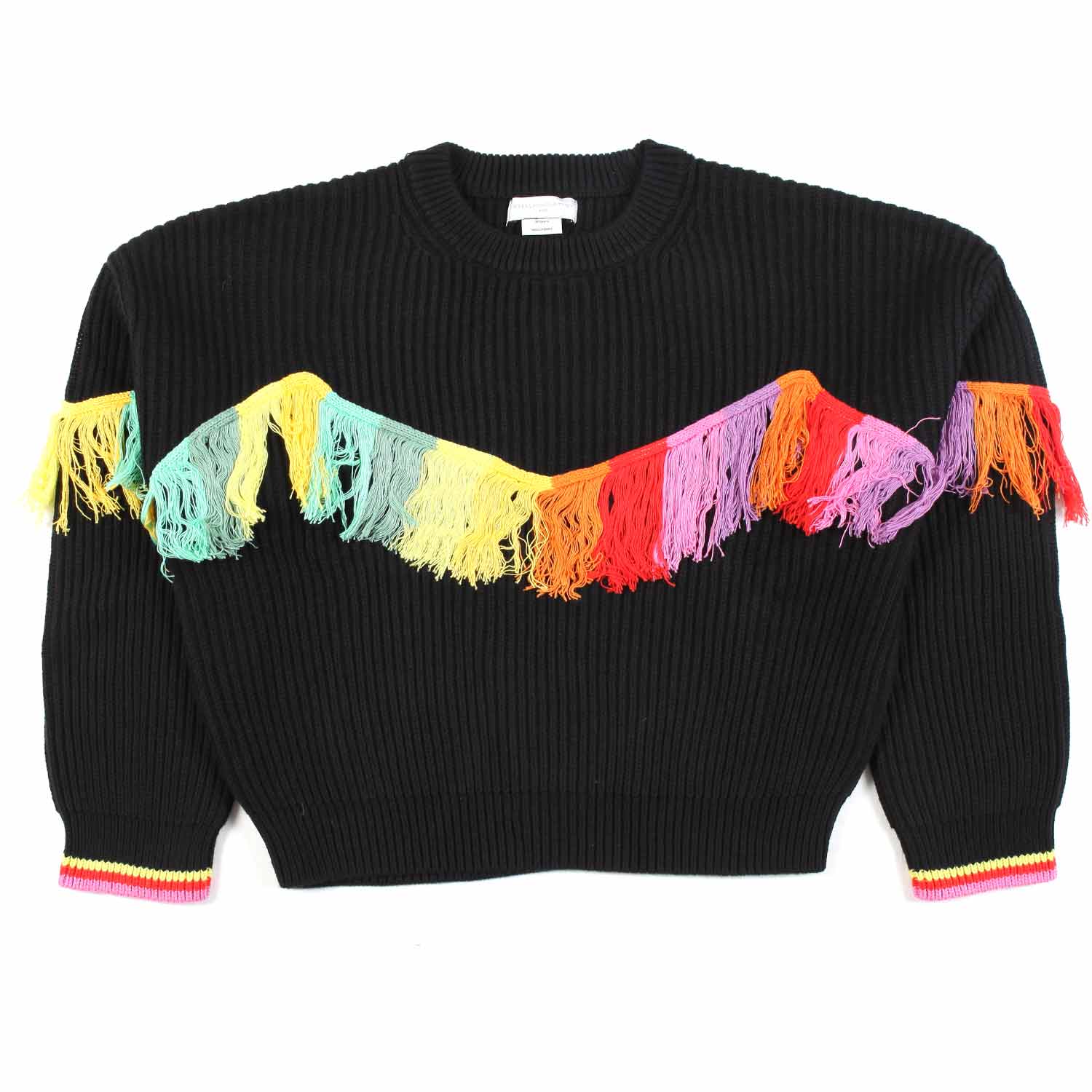 MAGLIONE NERO CON FRANGE ARCOBALENO - annameglio.com abbigliamento moda
