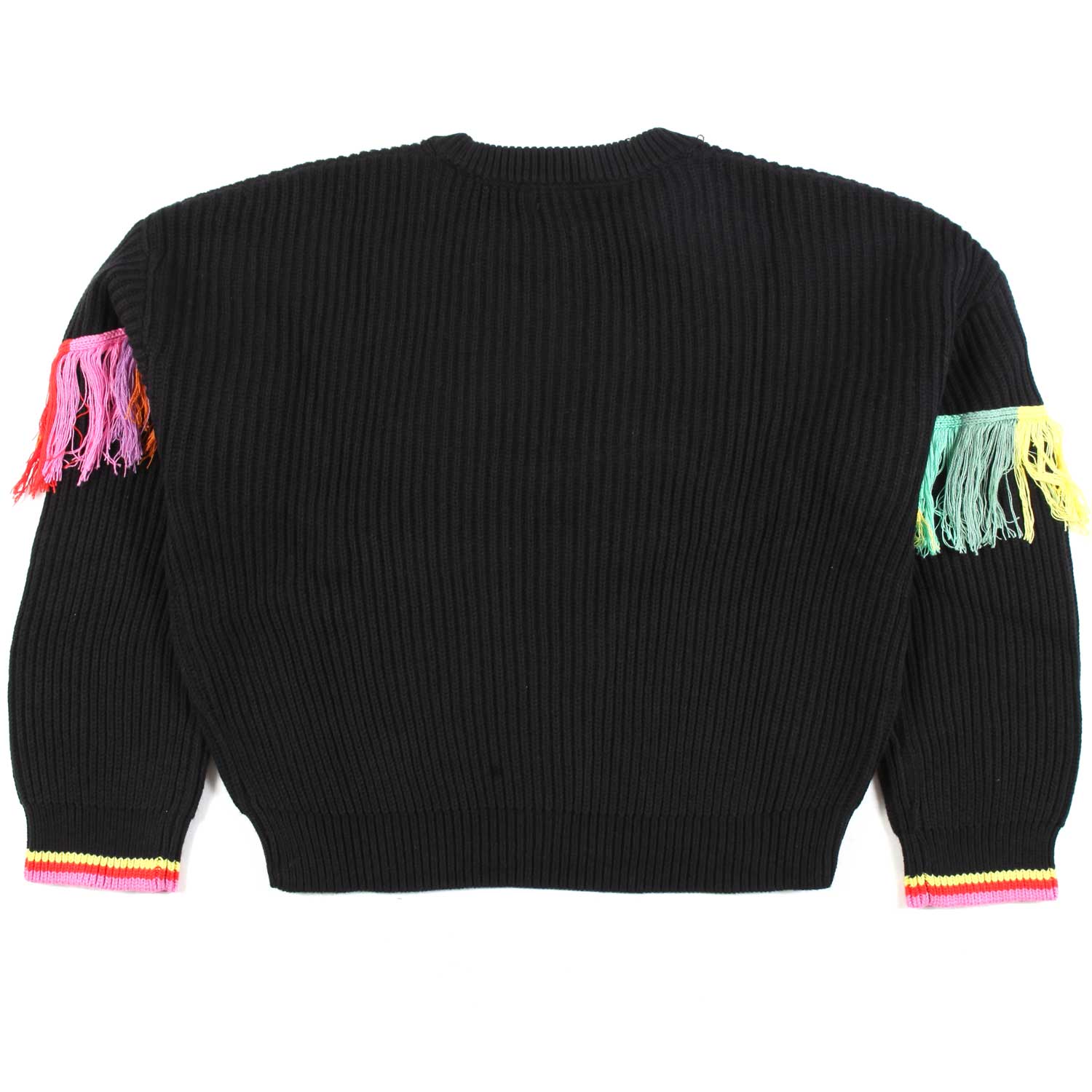 MAGLIONE NERO CON FRANGE ARCOBALENO - annameglio.com abbigliamento moda