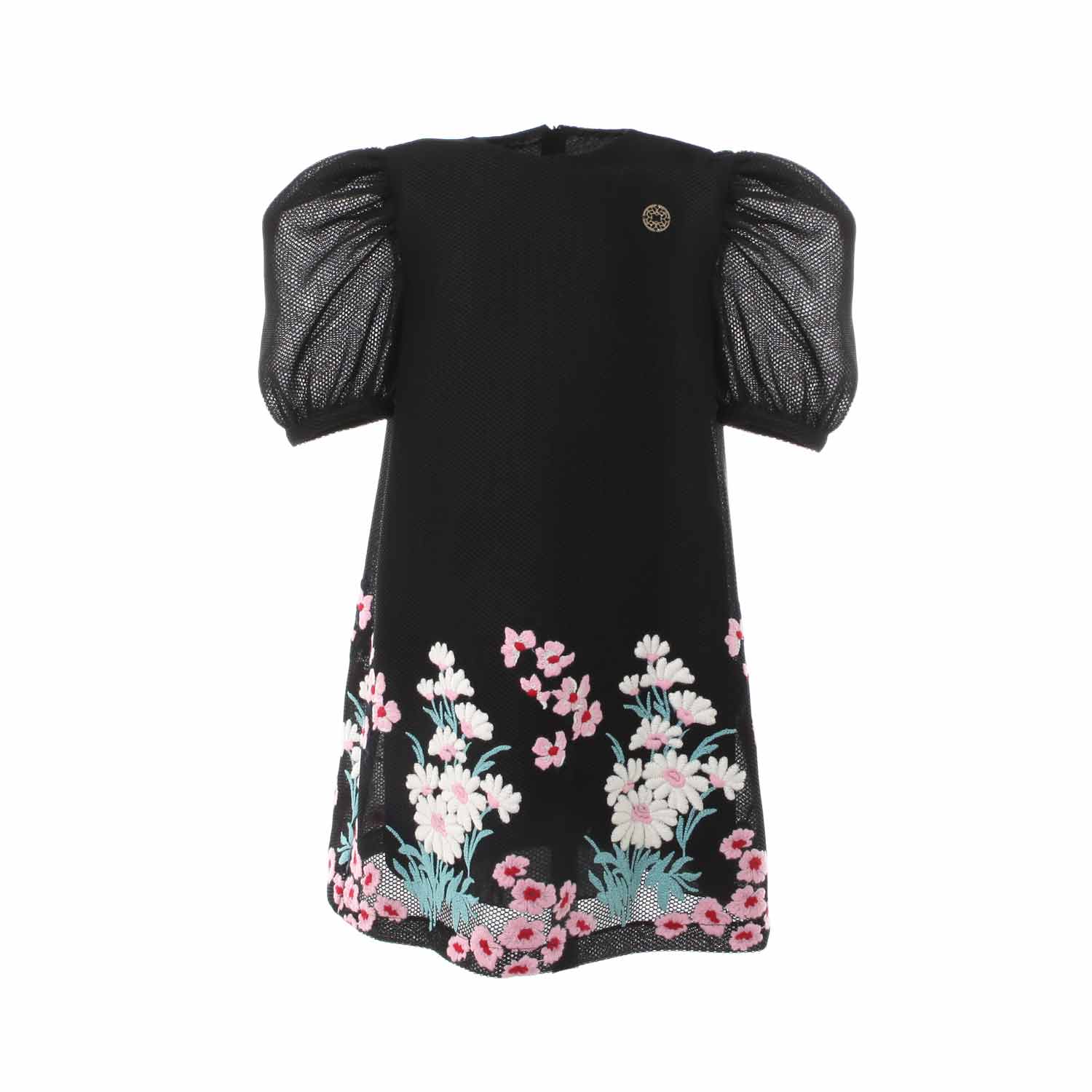 VESTITO NERO CON FIORI RICAMATI BAMBINA E TEENAGER - annameglio.com abbigliamento moda