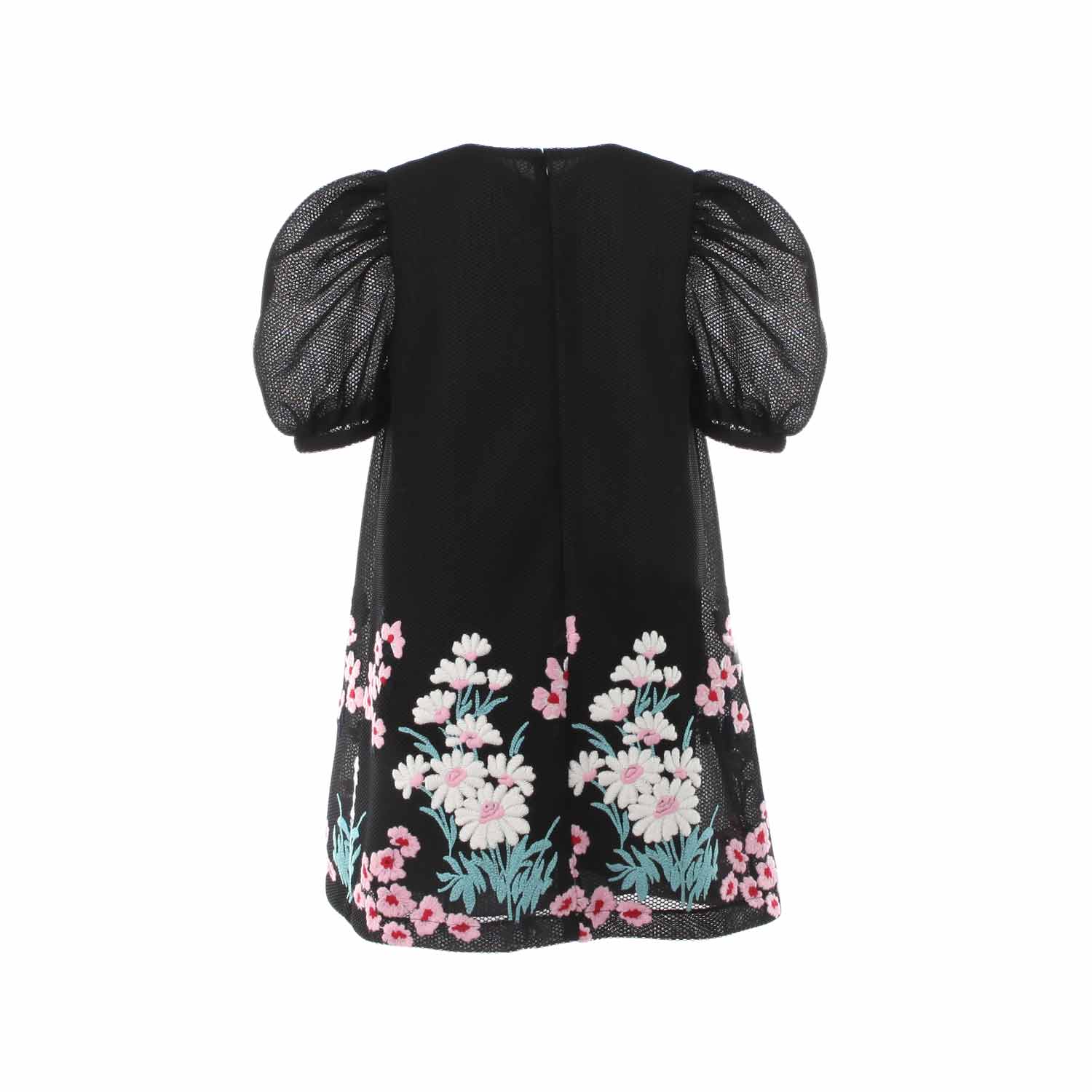 VESTITO NERO CON FIORI RICAMATI BAMBINA E TEENAGER - annameglio.com abbigliamento moda