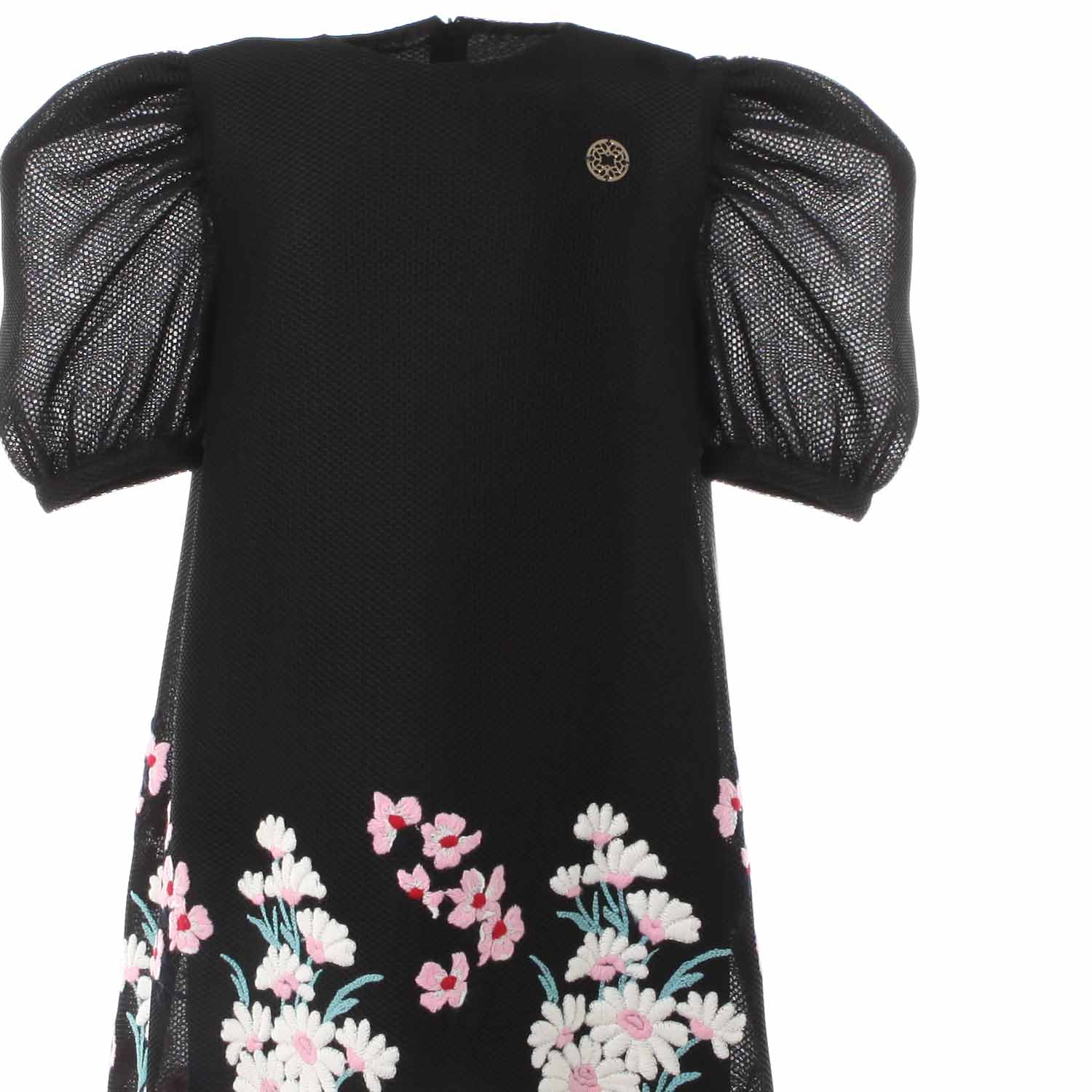 VESTITO NERO CON FIORI RICAMATI BAMBINA E TEENAGER - annameglio.com abbigliamento moda
