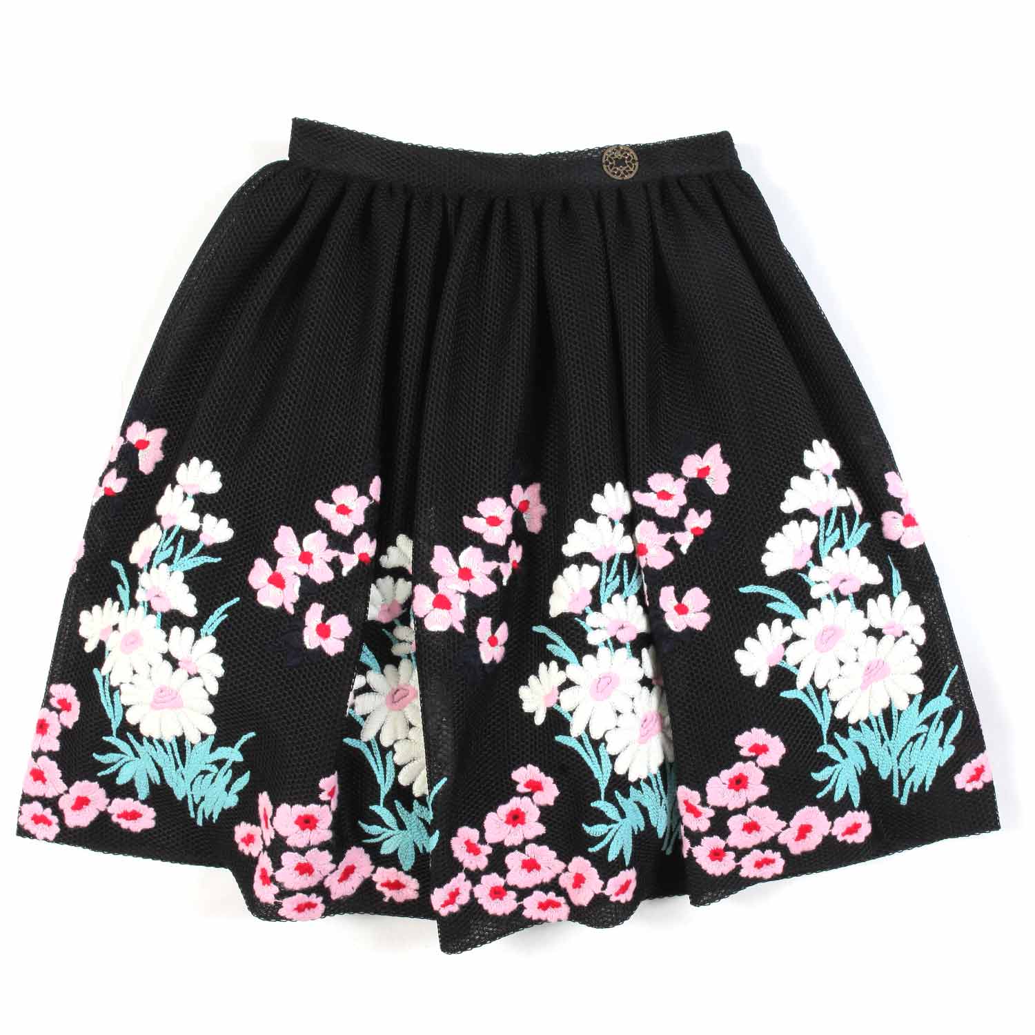 GONNA NERA CON FIORI RICAMATI BAMBINA E TEENAGER - annameglio.com abbigliamento moda